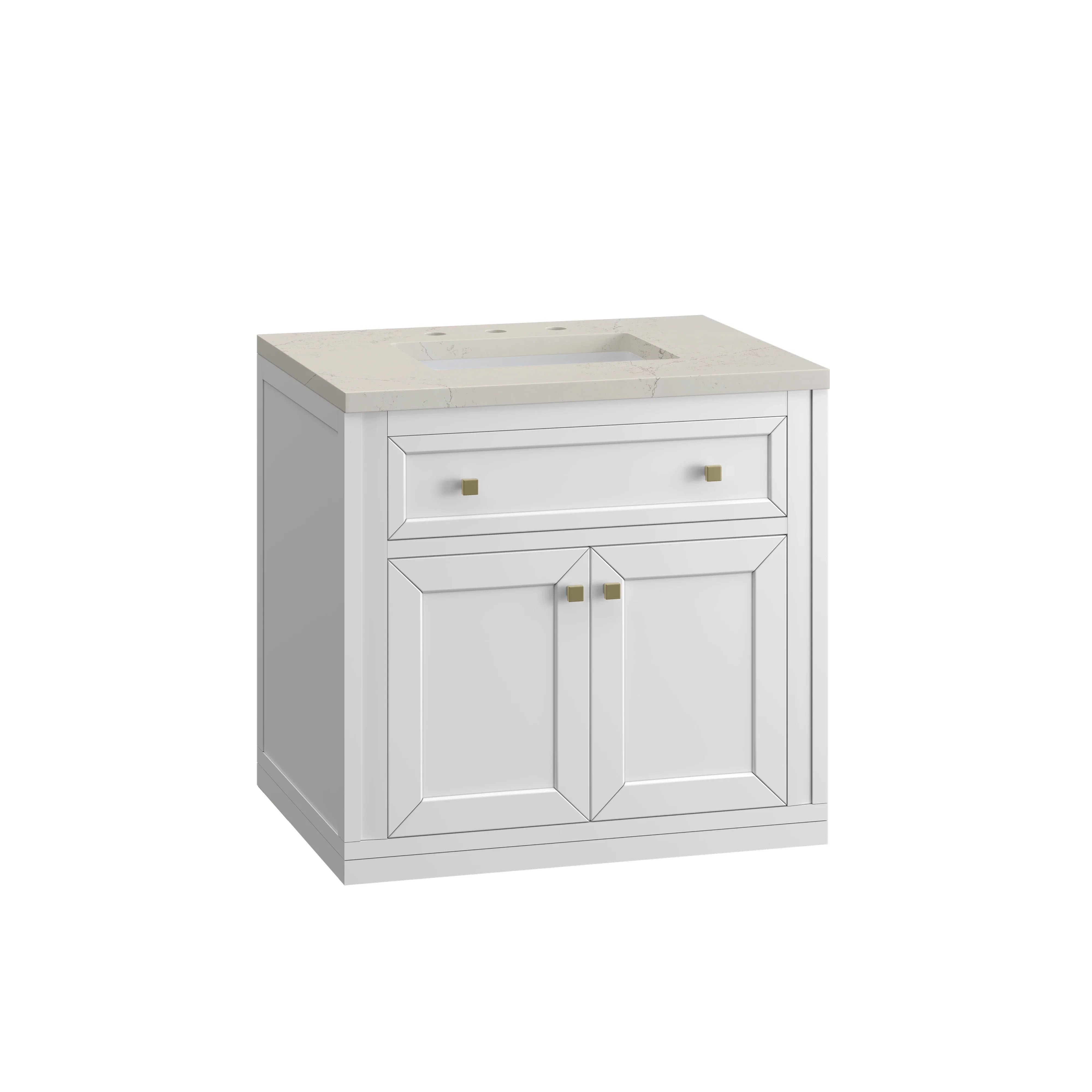 Chicago 30" Single Vanity, Glossy White, w/ 3 CM Siberian Silestone Top