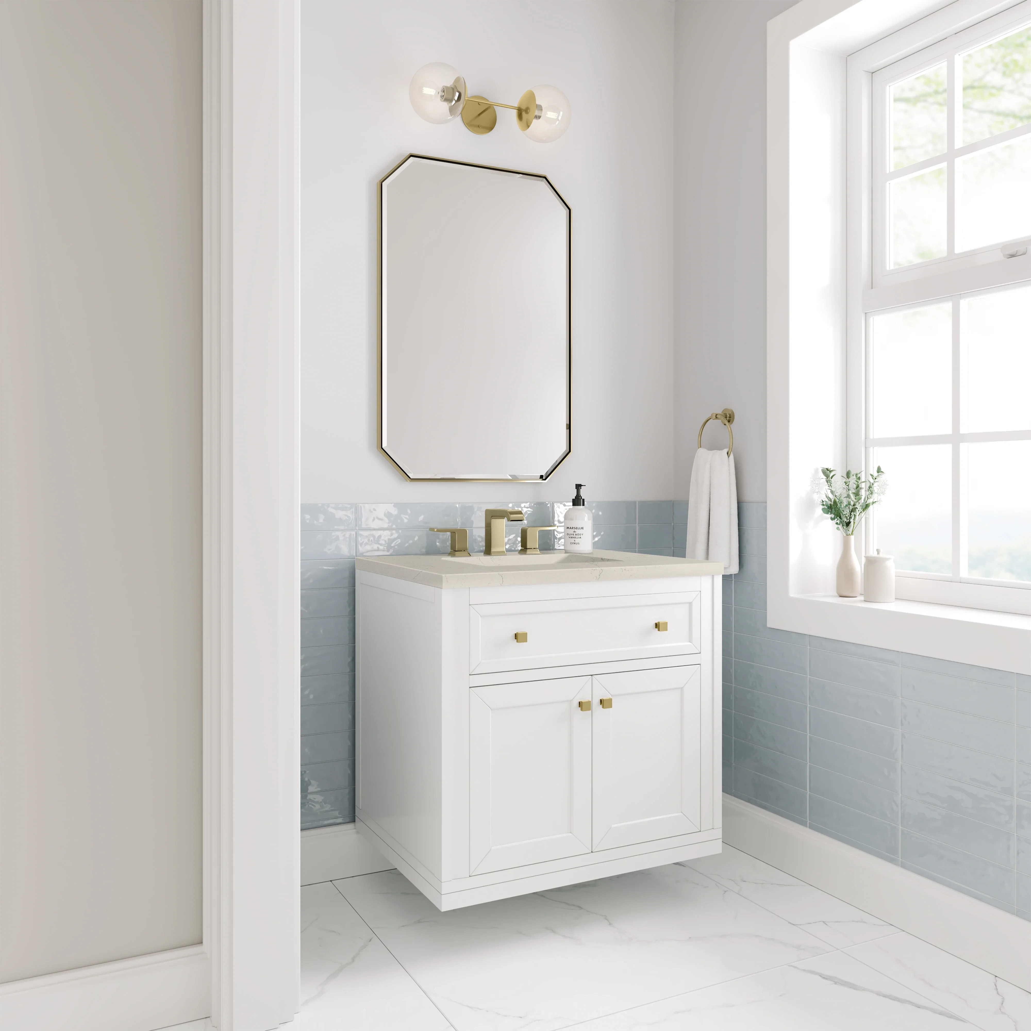 Chicago 30" Single Vanity, Glossy White, w/ 3 CM Siberian Silestone Top