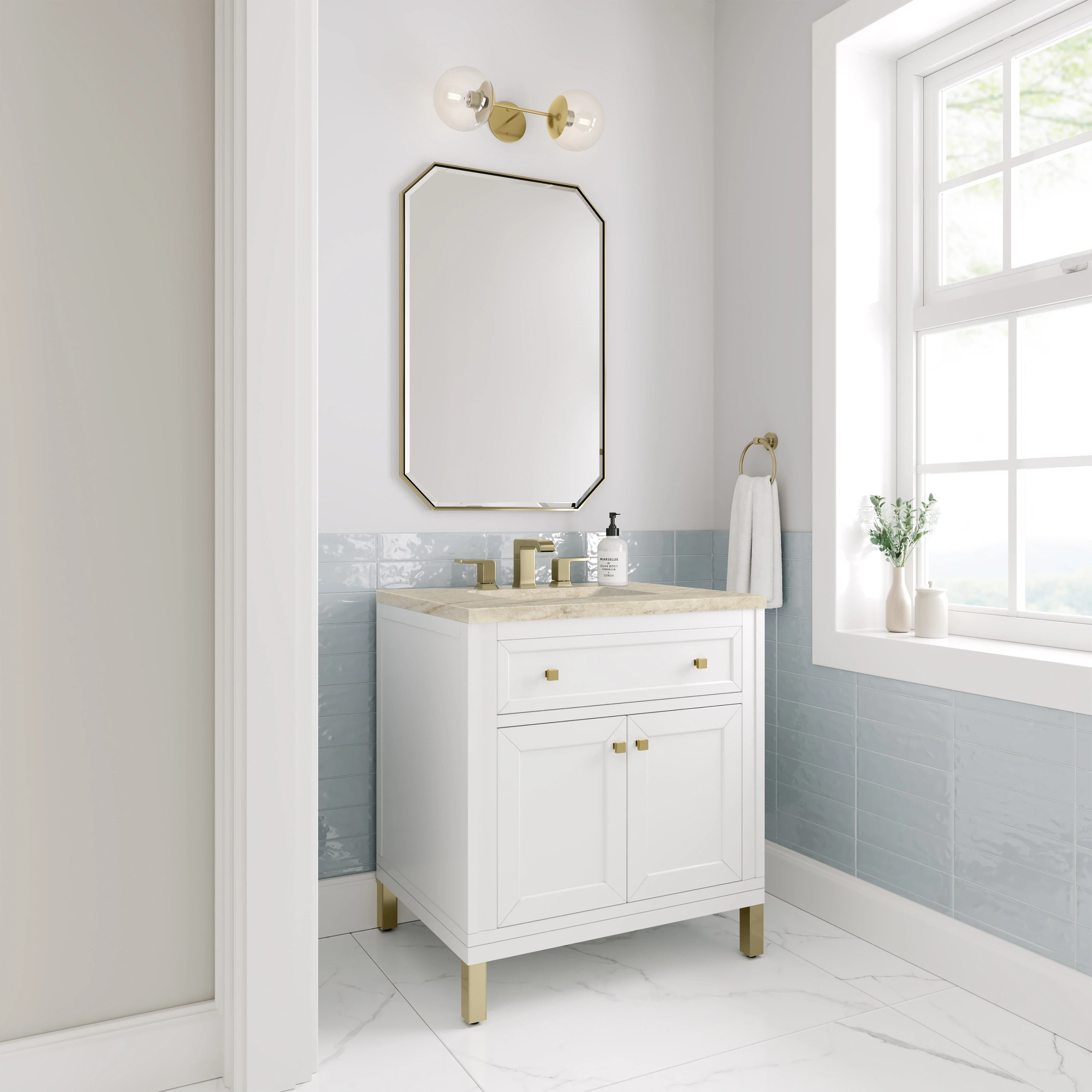 Chicago 30" Single Vanity, Glossy White, w/ 3 CM Tajnar Eclos Top