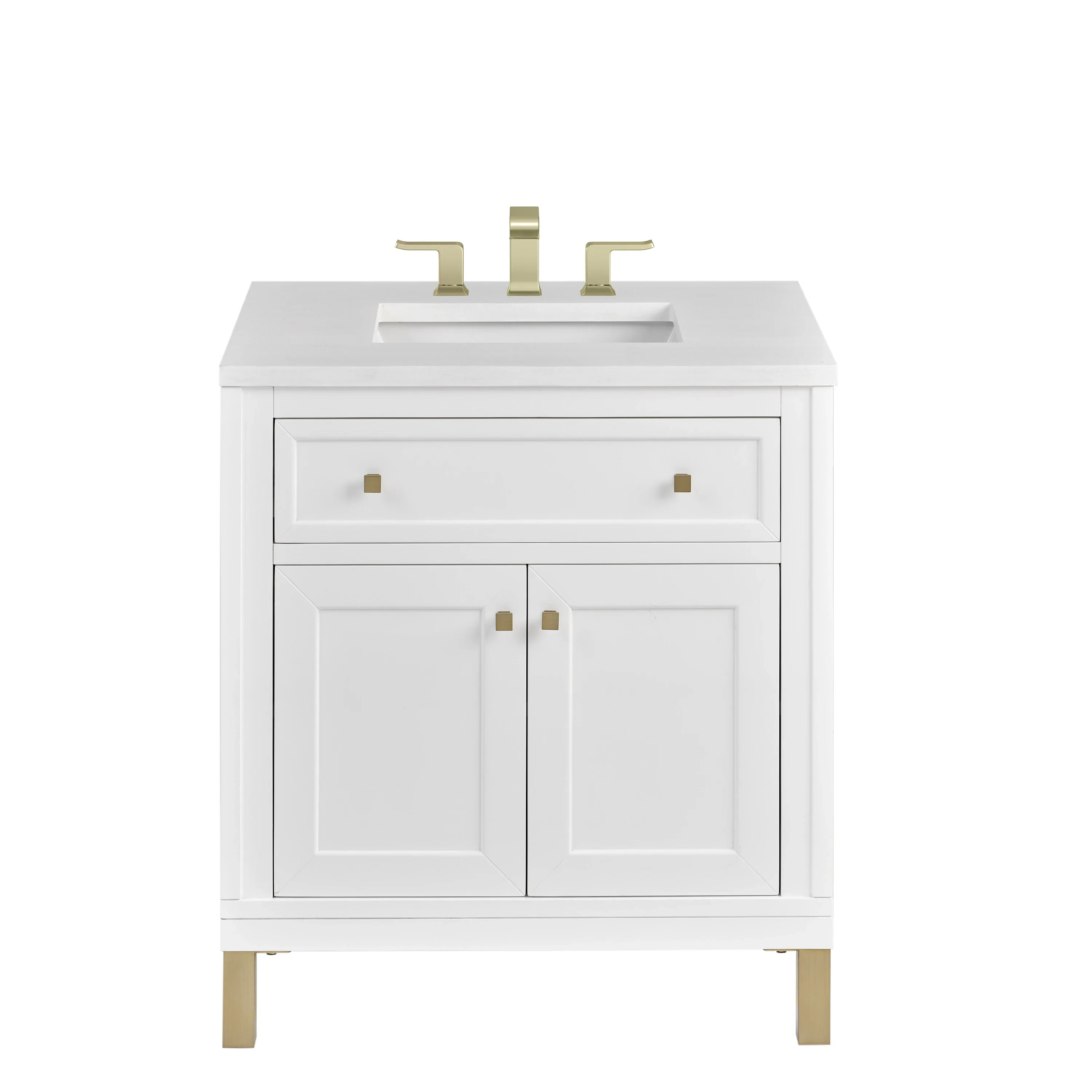Chicago 30" Single Vanity, Glossy White, w/ 3 CM White Zeus Silestone® Top