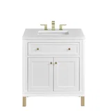 Chicago 30" Single Vanity, Glossy White, w/ 3 CM White Zeus Silestone® Top