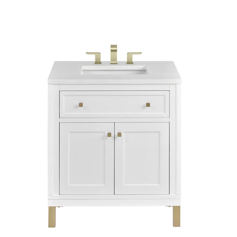 Chicago 30" Single Vanity, Glossy White, w/ 3 CM White Zeus Silestone® Top
