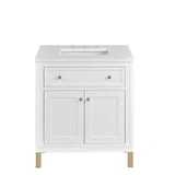 Chicago 30" Single Vanity, Glossy White, w/ 3 CM White Zeus Silestone® Top