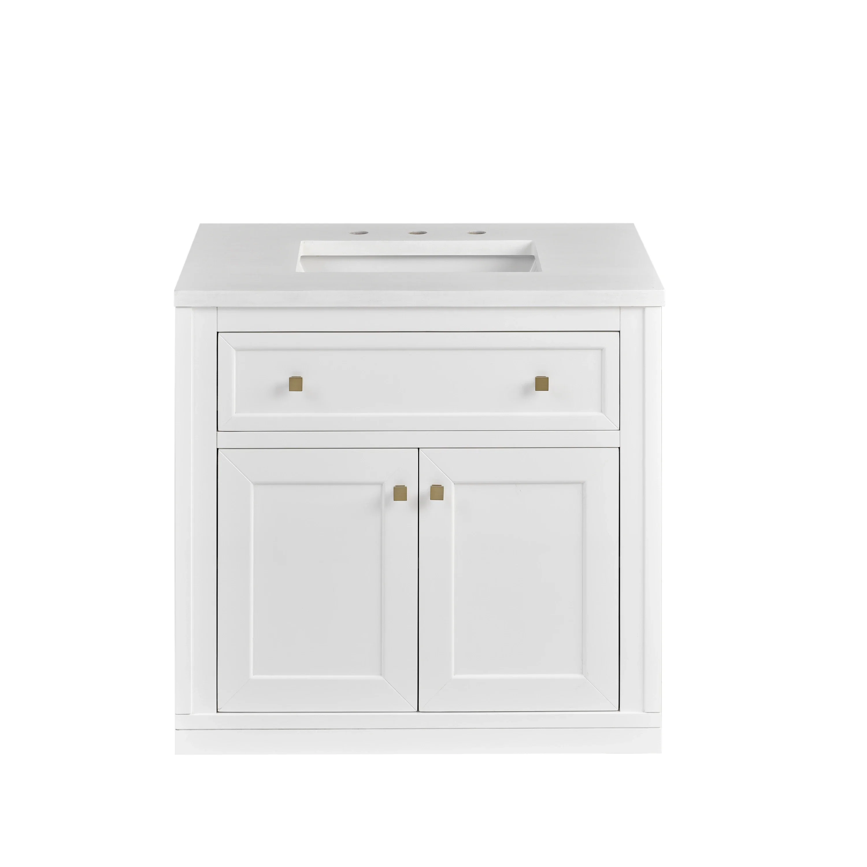 Chicago 30" Single Vanity, Glossy White, w/ 3 CM White Zeus Silestone® Top