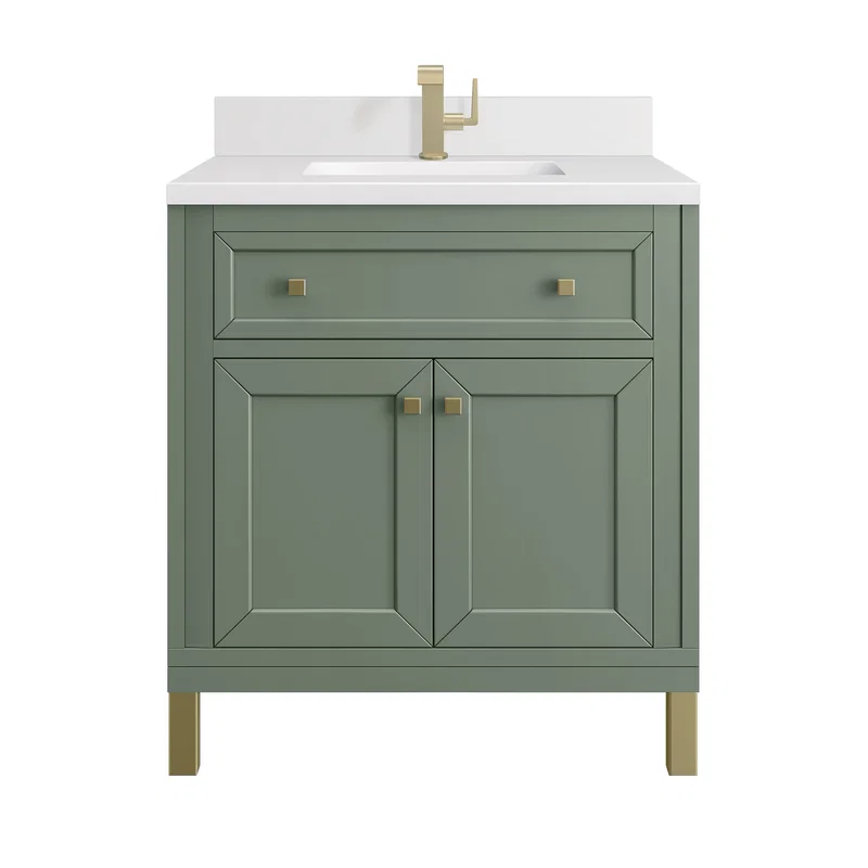 Chicago 30" Single Vanity, Smokey Celadon, w/ Single Hole 3CM White Zeus Silestone® Top & Backsplash