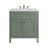 Chicago 30" Single Vanity, Smokey Celadon, w/ 3 CM Carrara Marble Top