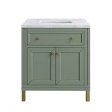 Chicago 30" Single Vanity, Smokey Celadon, w/ 3 CM Carrara Marble Top
