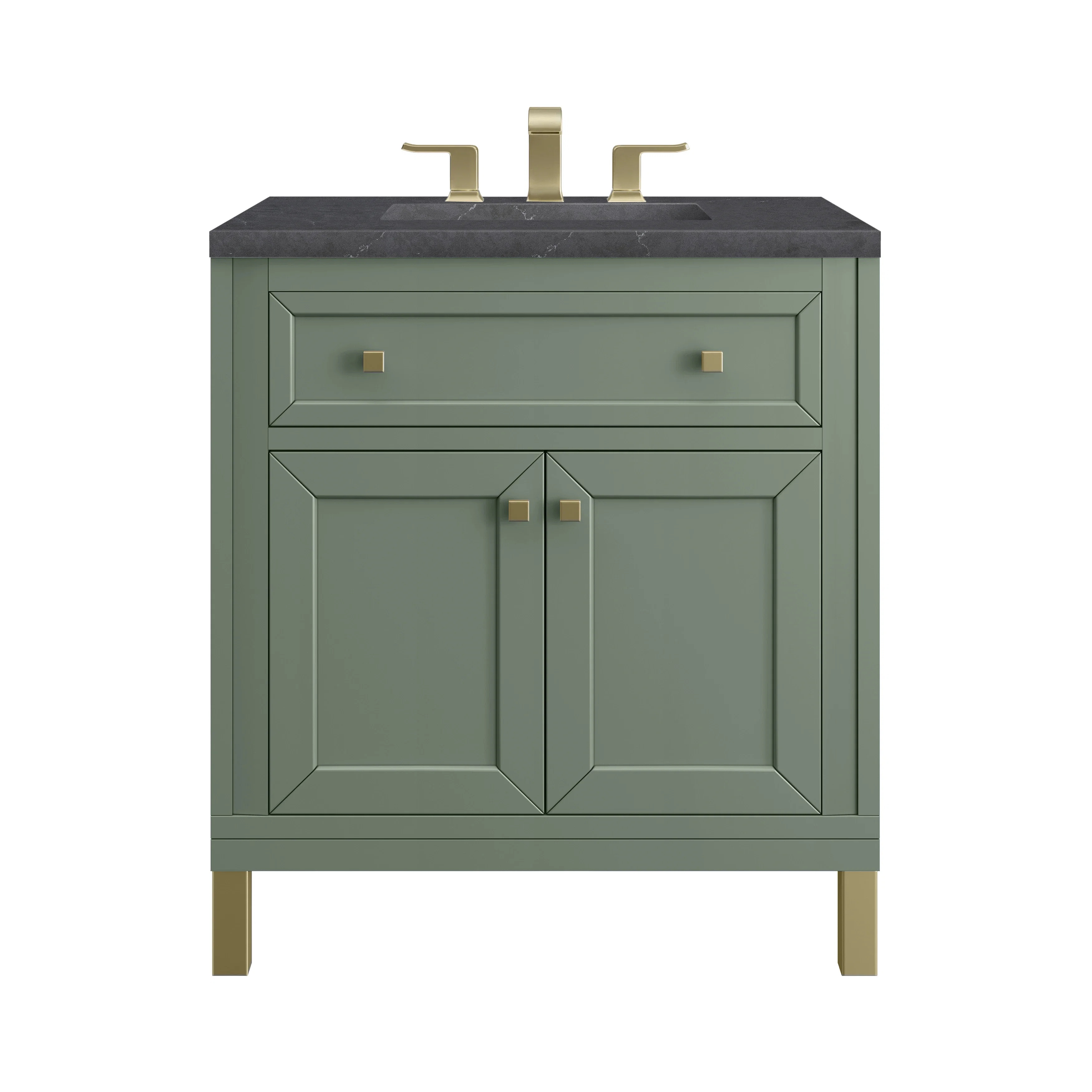 Chicago 30" Single Vanity, Smokey Celadon, w/ 3 CM Charcoal Soapstone Silestone® Top