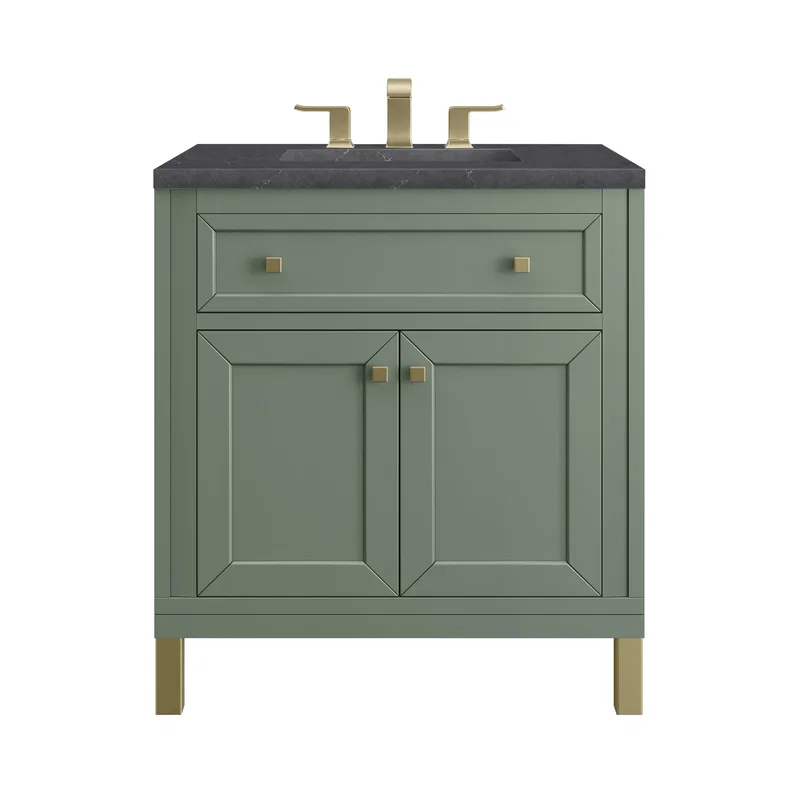 Chicago 30" Single Vanity, Smokey Celadon, w/ 3 CM Charcoal Soapstone Silestone® Top