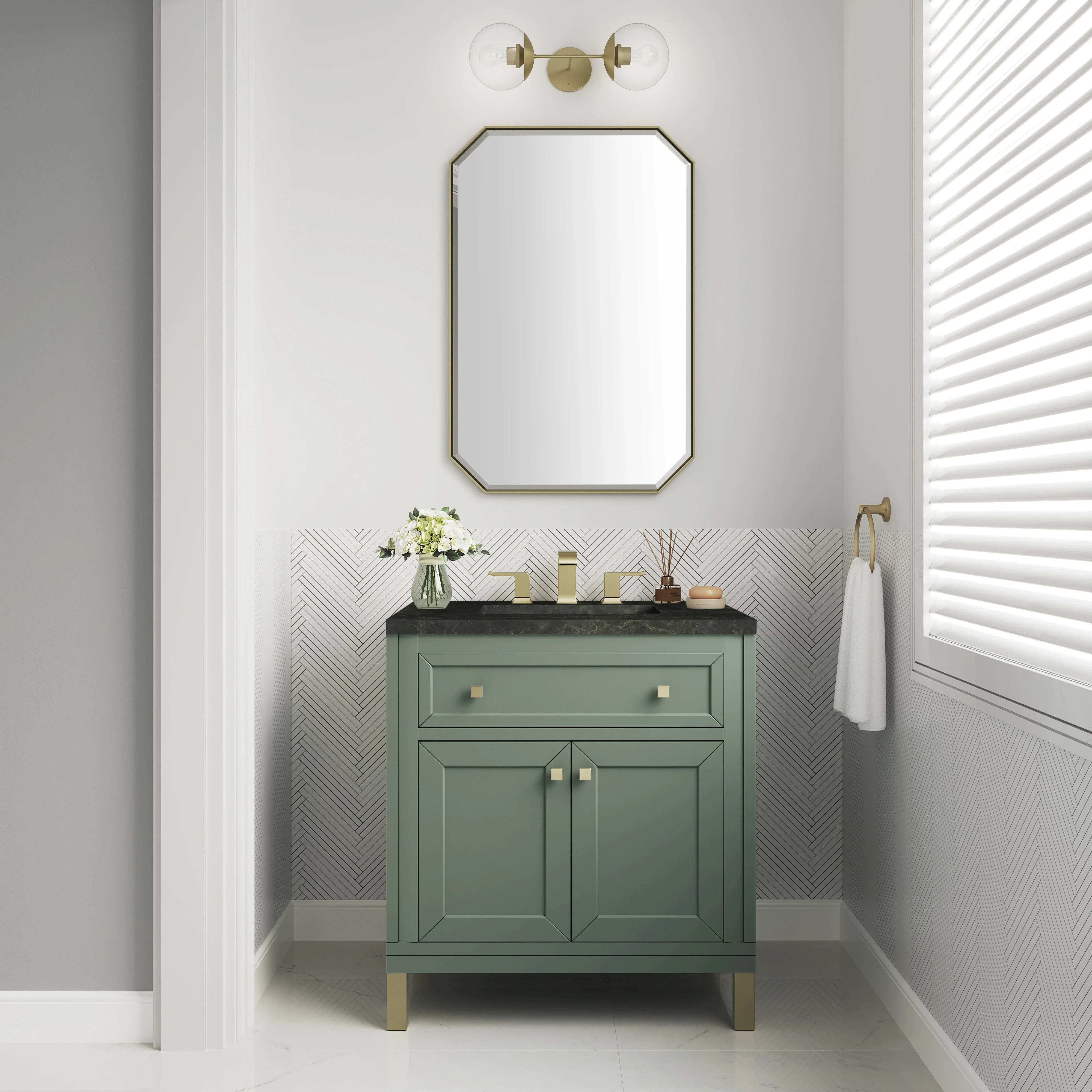 Chicago 30" Single Vanity, Smokey Celadon, w/ 3 CM Phantome Eclos Top
