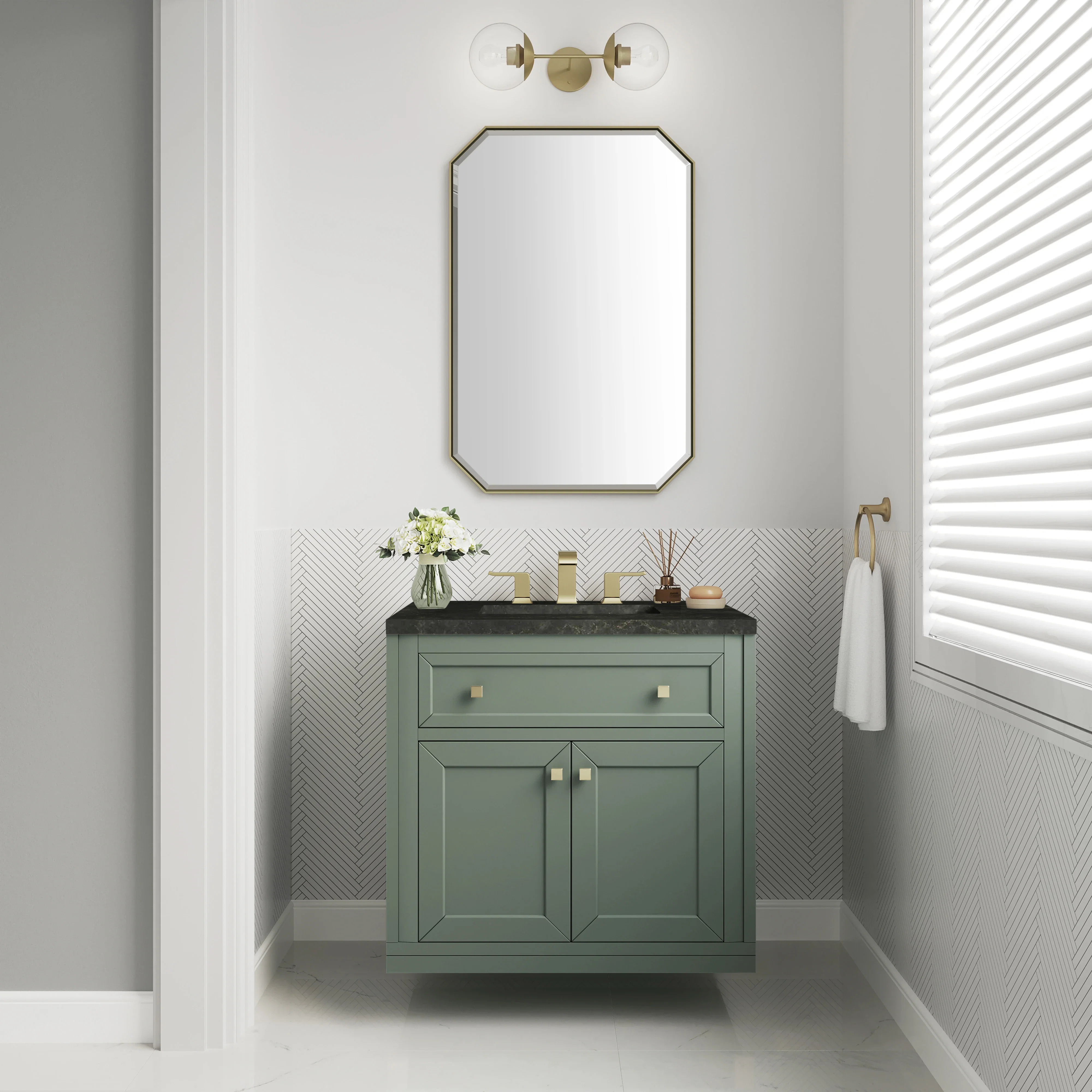 Chicago 30" Single Vanity, Smokey Celadon, w/ 3 CM Phantome Eclos Top