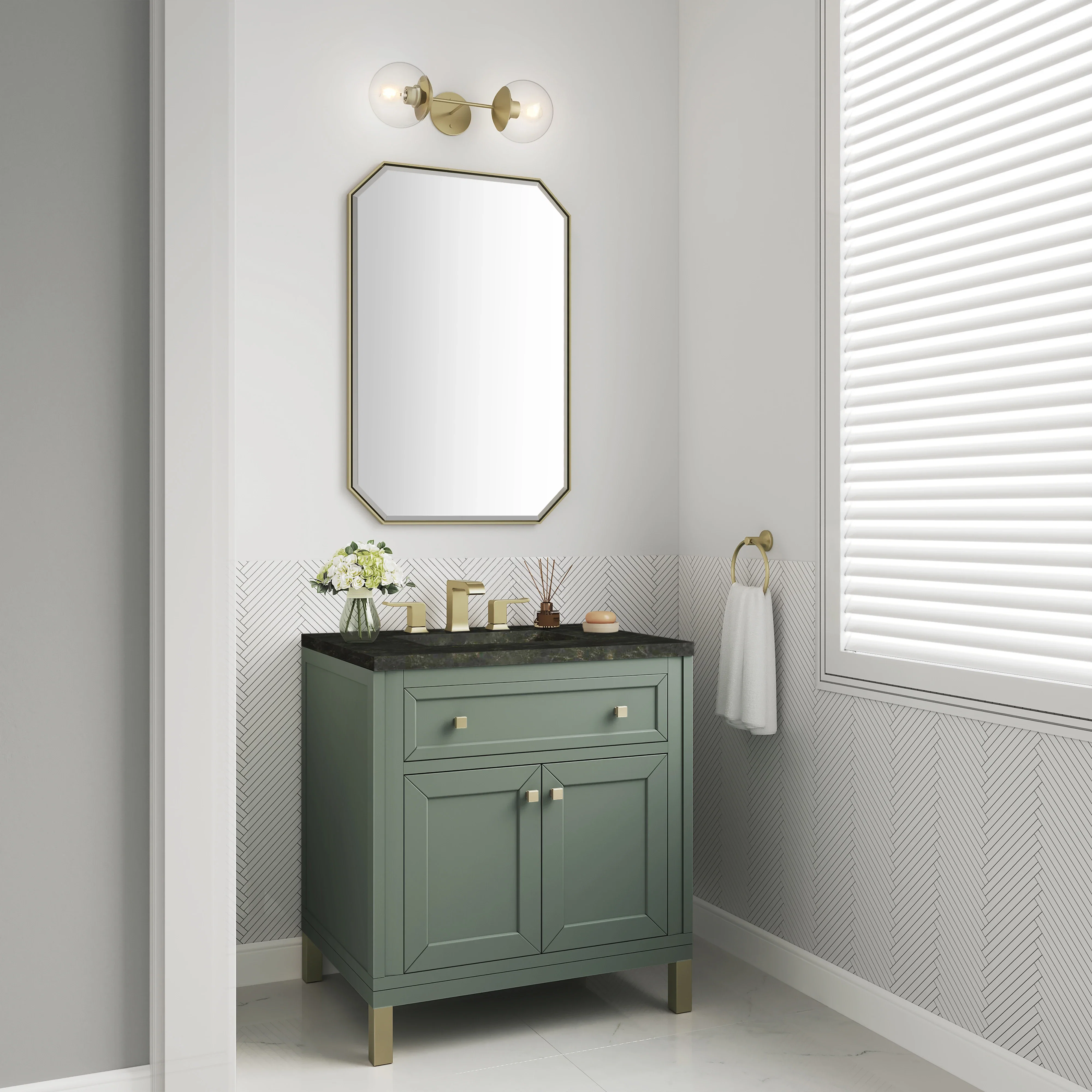 Chicago 30" Single Vanity, Smokey Celadon, w/ 3 CM Phantome Eclos Top