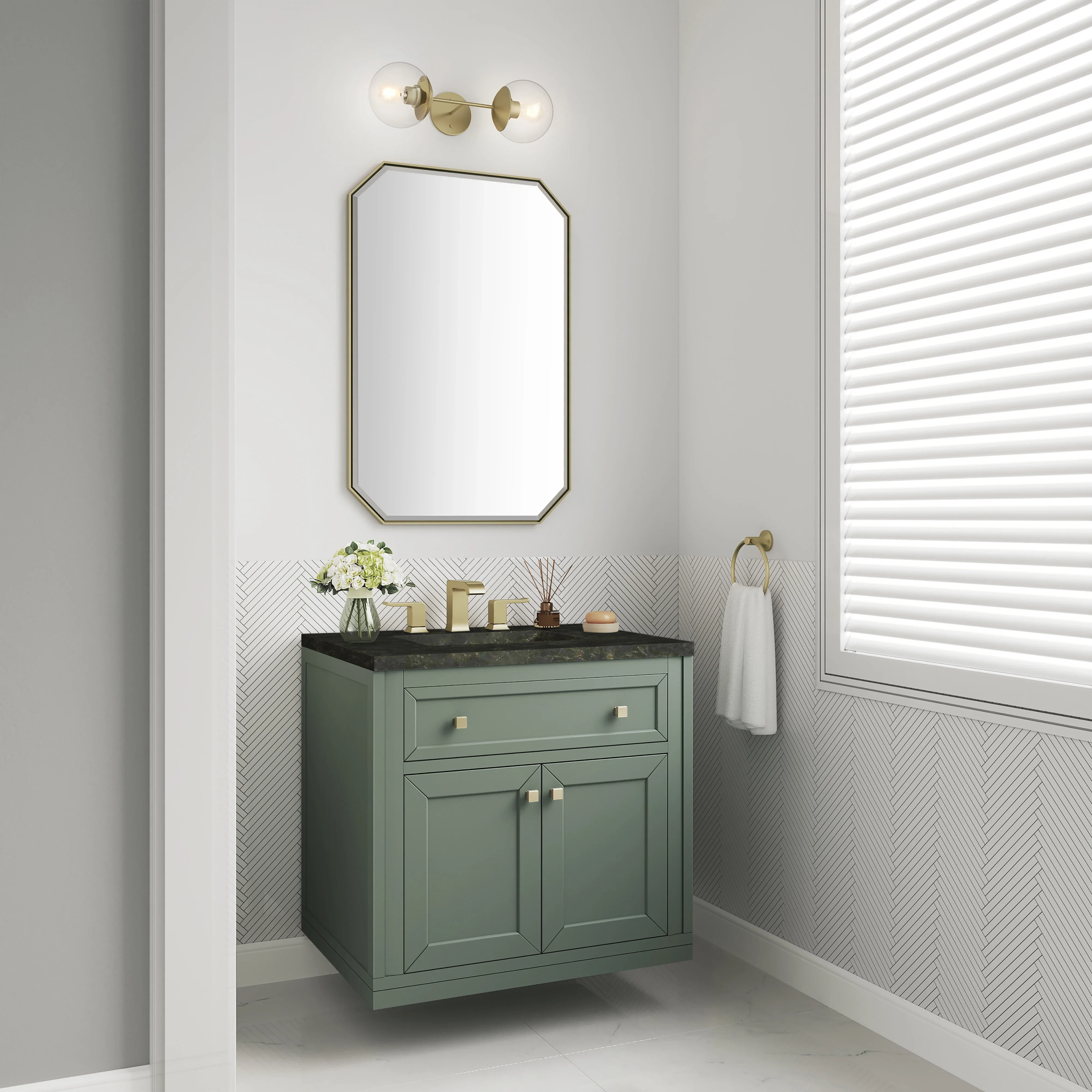 Chicago 30" Single Vanity, Smokey Celadon, w/ 3 CM Phantome Eclos Top