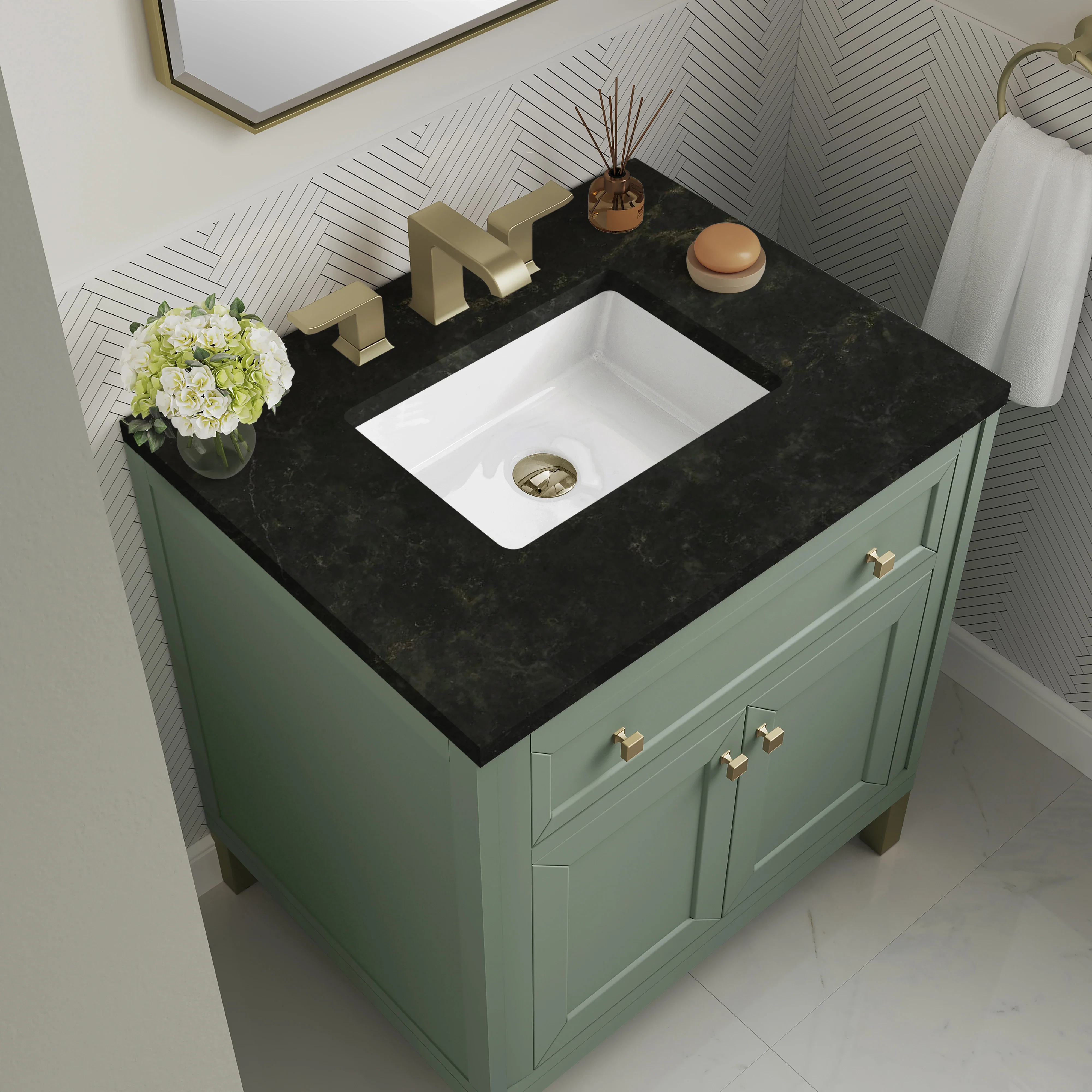Chicago 30" Single Vanity, Smokey Celadon, w/ 3 CM Phantome Eclos Top