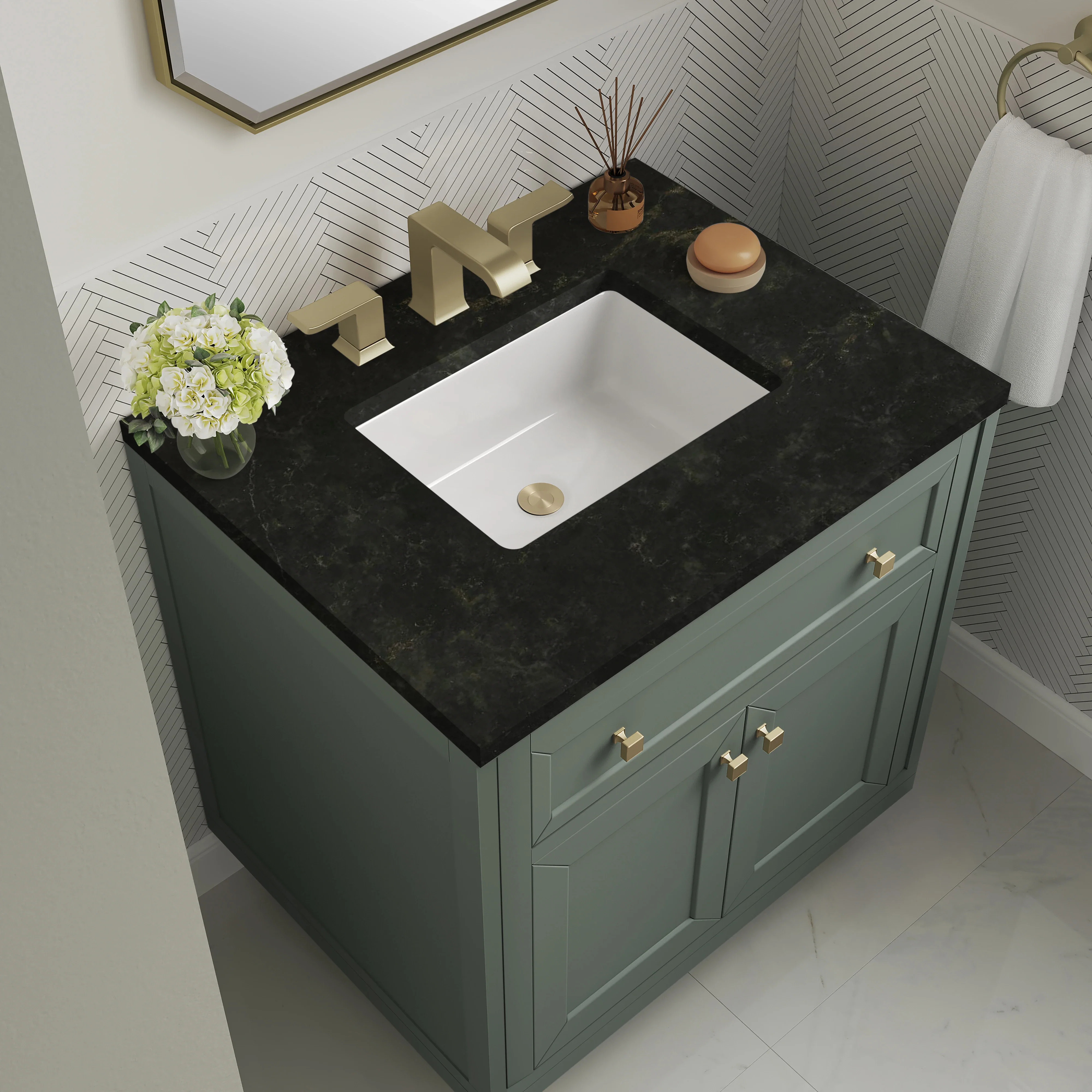 Chicago 30" Single Vanity, Smokey Celadon, w/ 3 CM Phantome Eclos Top