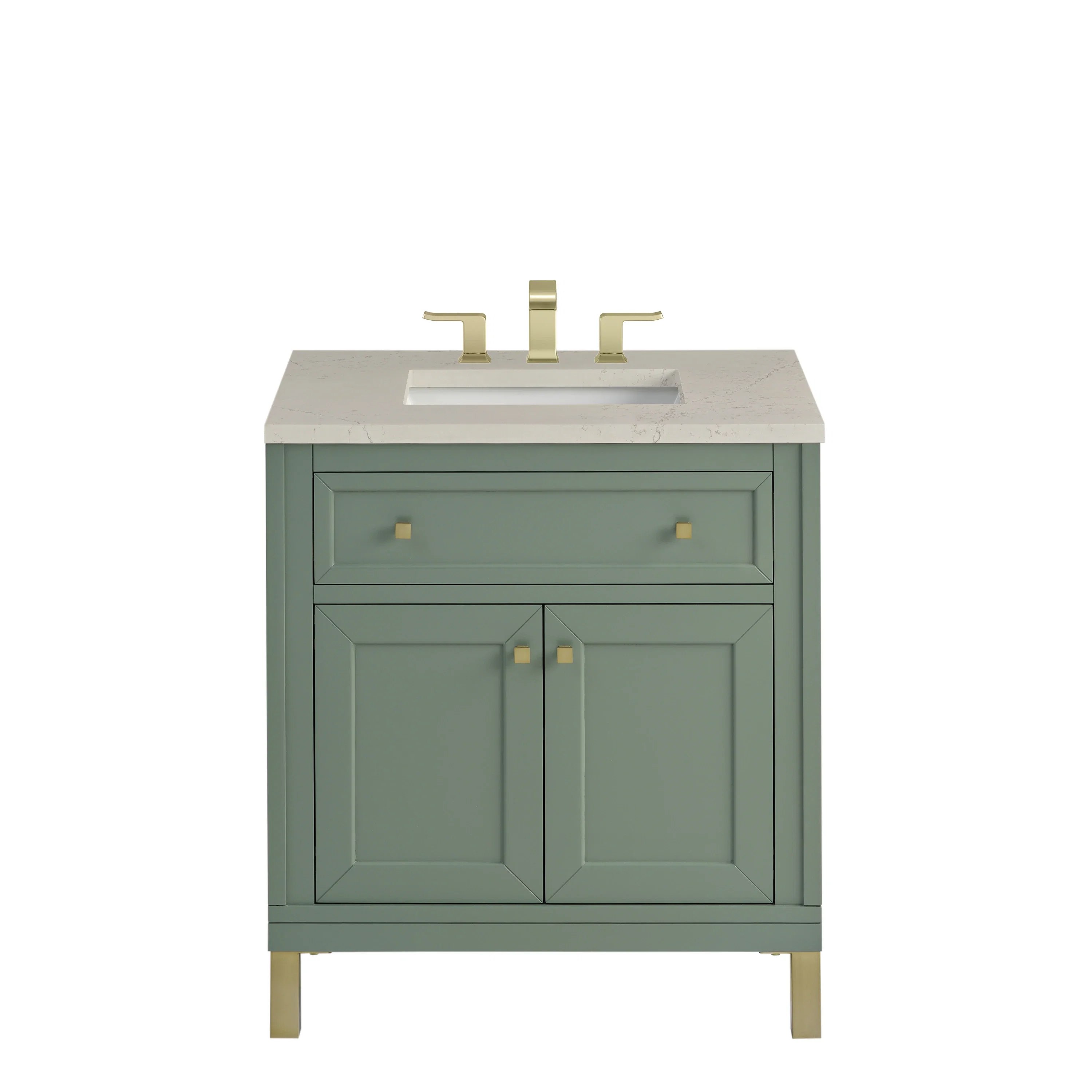 Chicago 30" Single Vanity, Smokey Celadon, w/ 3 CM Siberian Silestone Top
