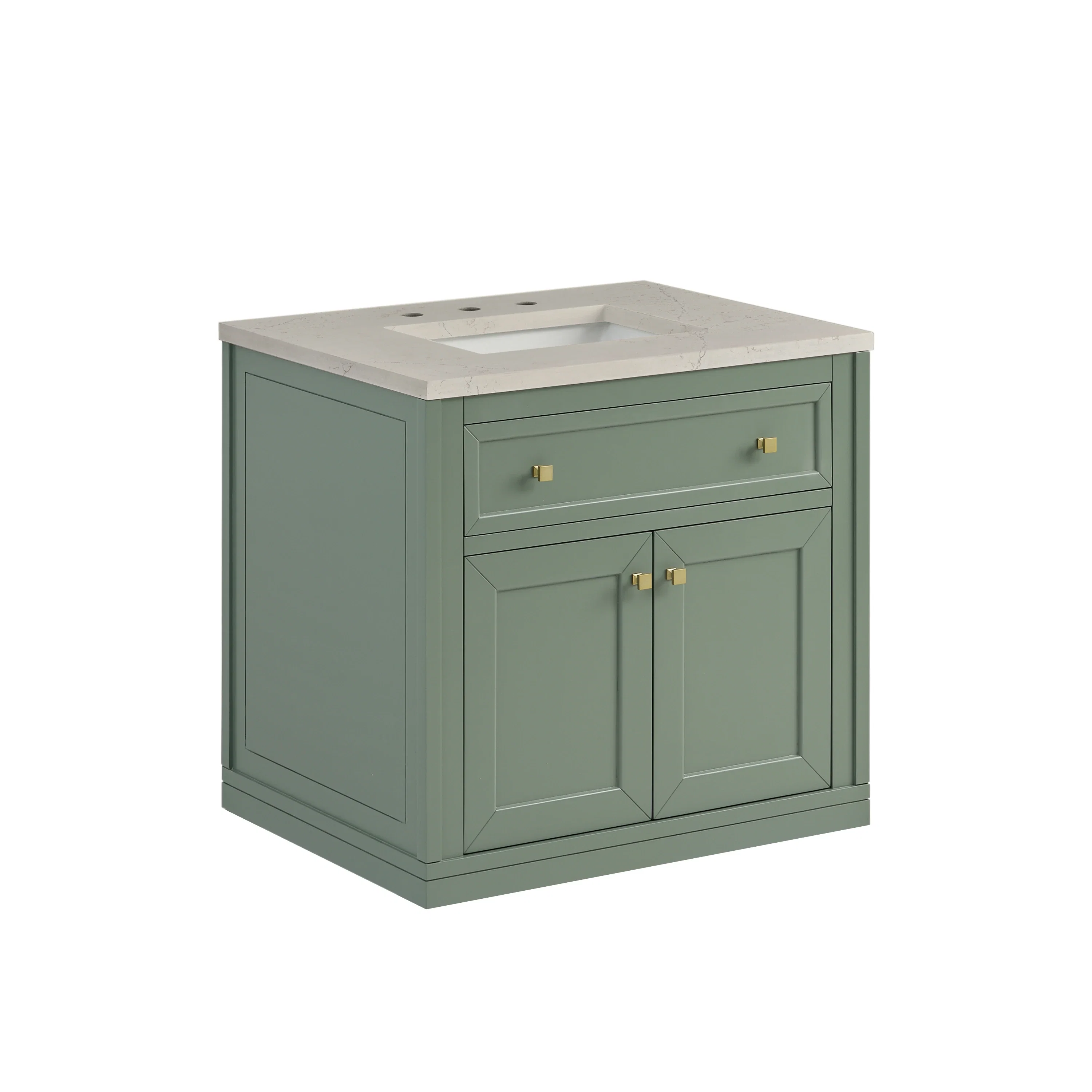 Chicago 30" Single Vanity, Smokey Celadon, w/ 3 CM Siberian Silestone Top