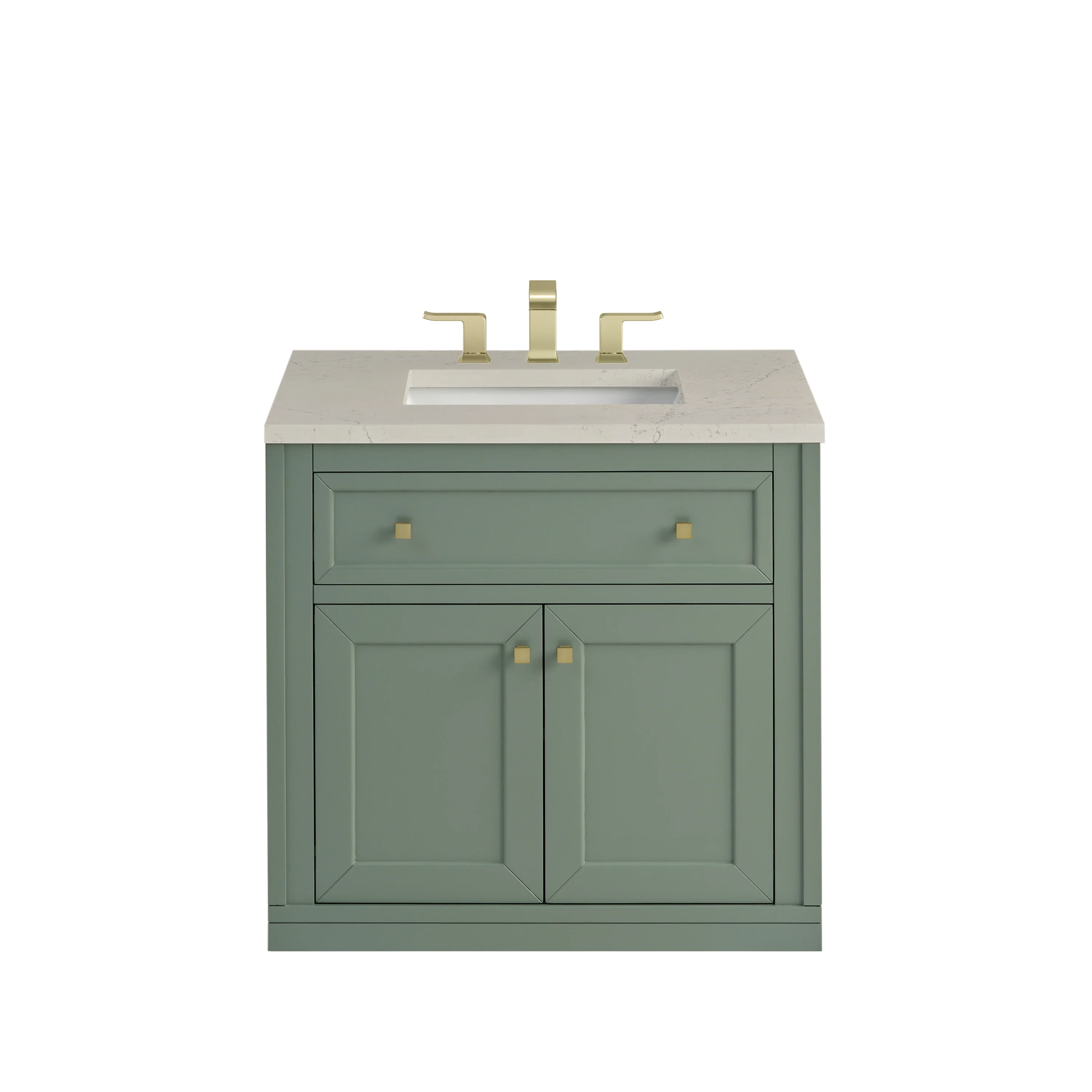 Chicago 30" Single Vanity, Smokey Celadon, w/ 3 CM Siberian Silestone Top