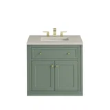 Chicago 30" Single Vanity, Smokey Celadon, w/ 3 CM Siberian Silestone Top