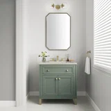 Chicago 30" Single Vanity, Smokey Celadon, w/ 3 CM Siberian Silestone Top