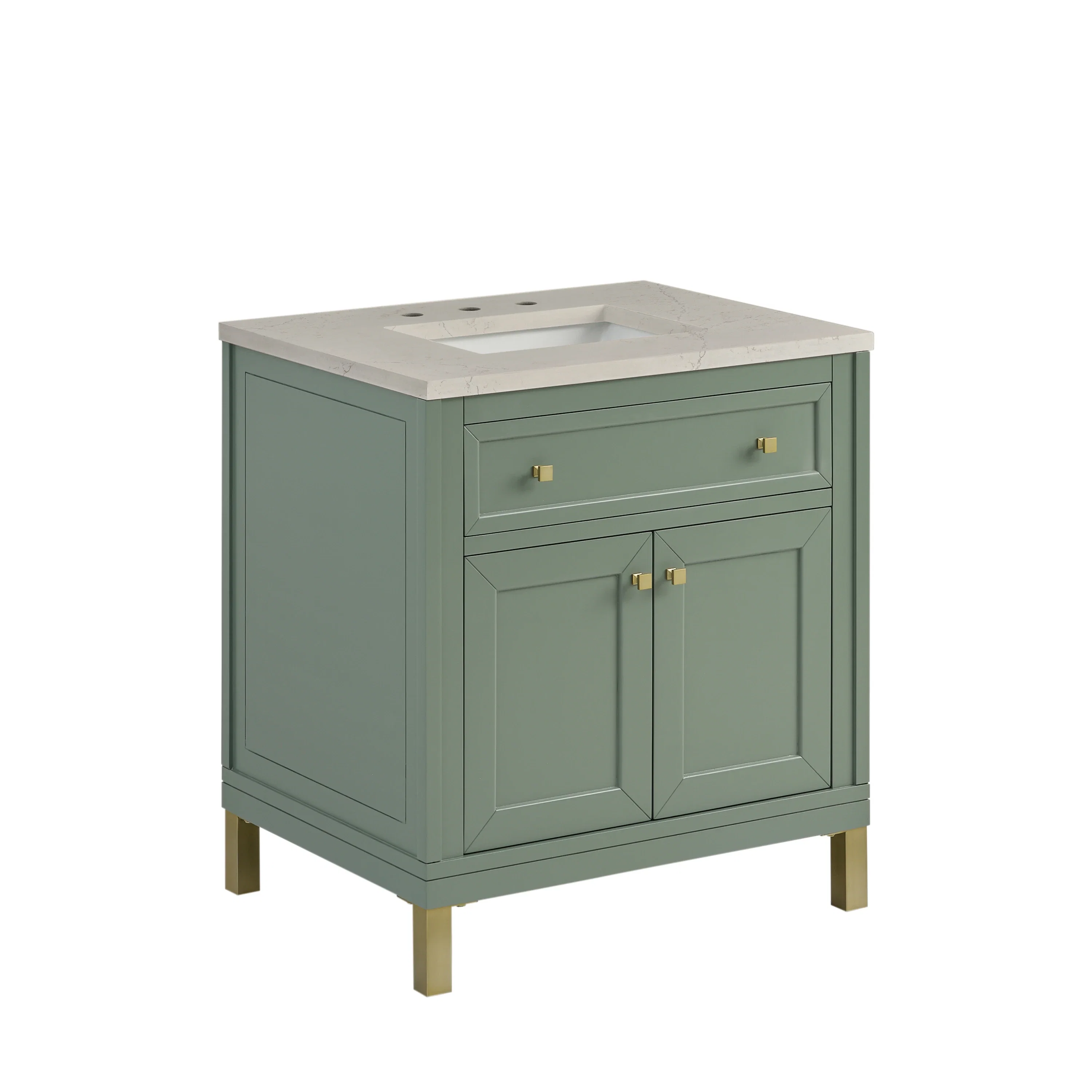 Chicago 30" Single Vanity, Smokey Celadon, w/ 3 CM Siberian Silestone Top