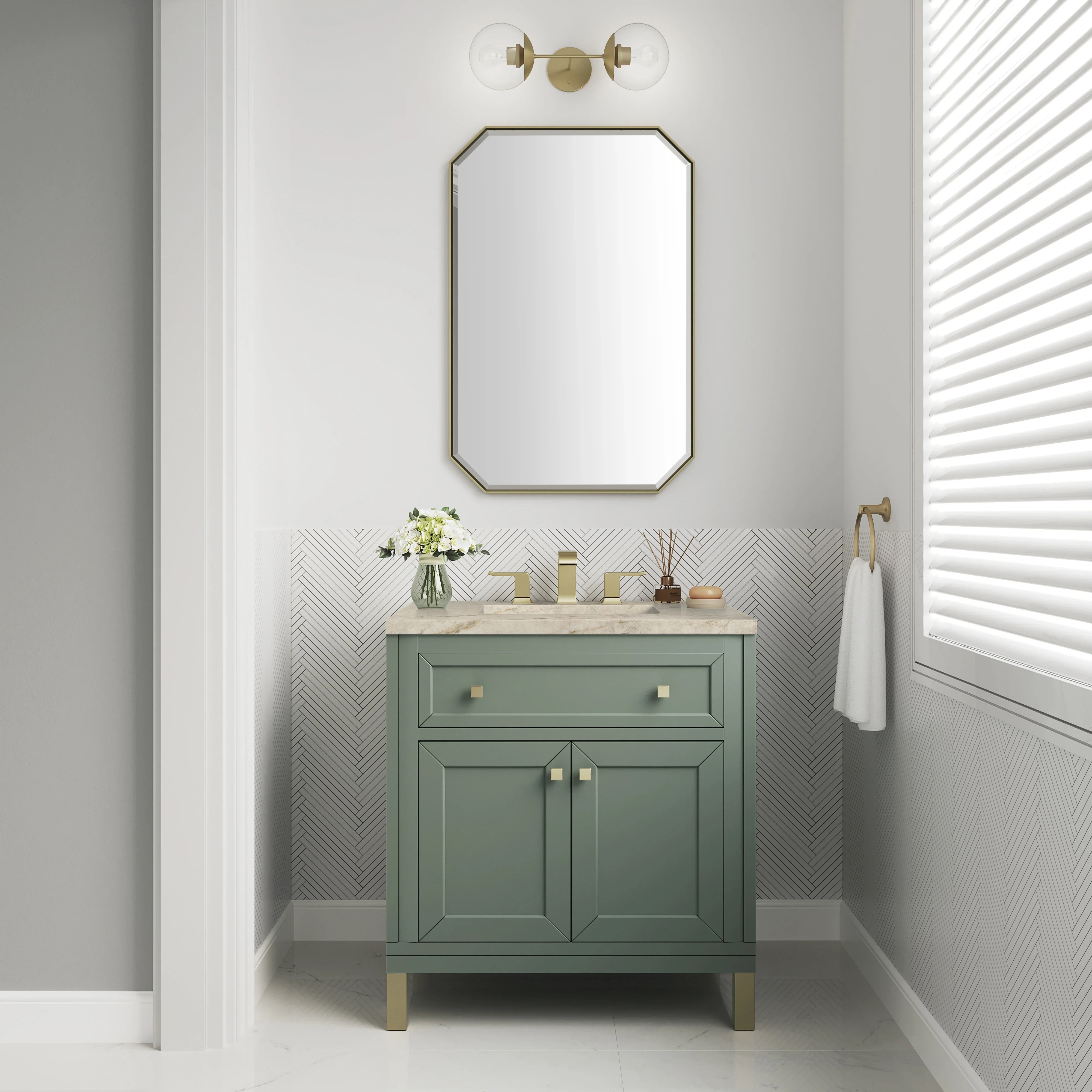 Chicago 30" Single Vanity, Smokey Celadon, w/ 3 CM Tajnar Eclos Top