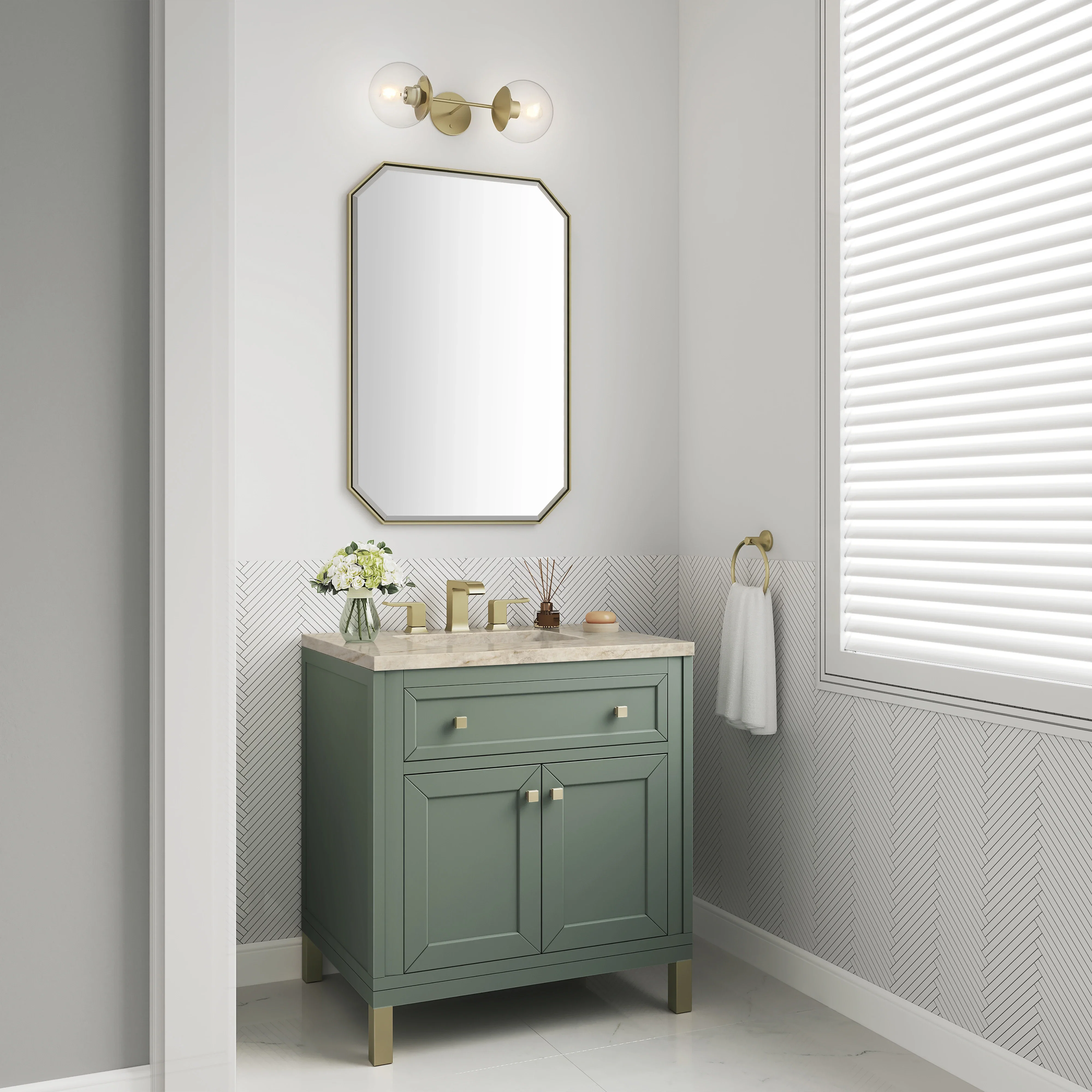 Chicago 30" Single Vanity, Smokey Celadon, w/ 3 CM Tajnar Eclos Top
