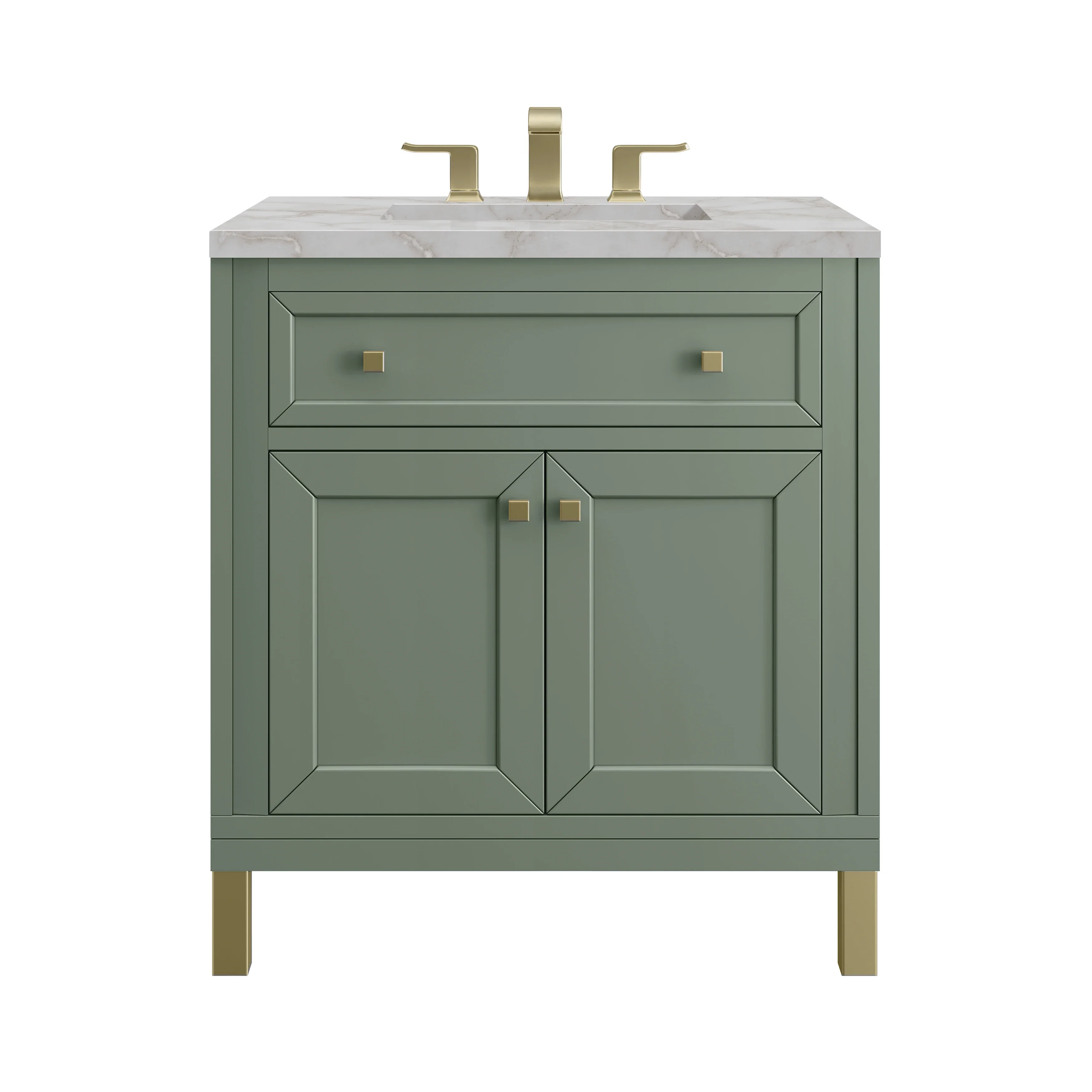 Chicago 30" Single Vanity, Smokey Celadon, w/ 3 CM Victorian Silver Silestone® Top