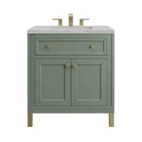 Chicago 30" Single Vanity, Smokey Celadon, w/ 3 CM Victorian Silver Silestone® Top