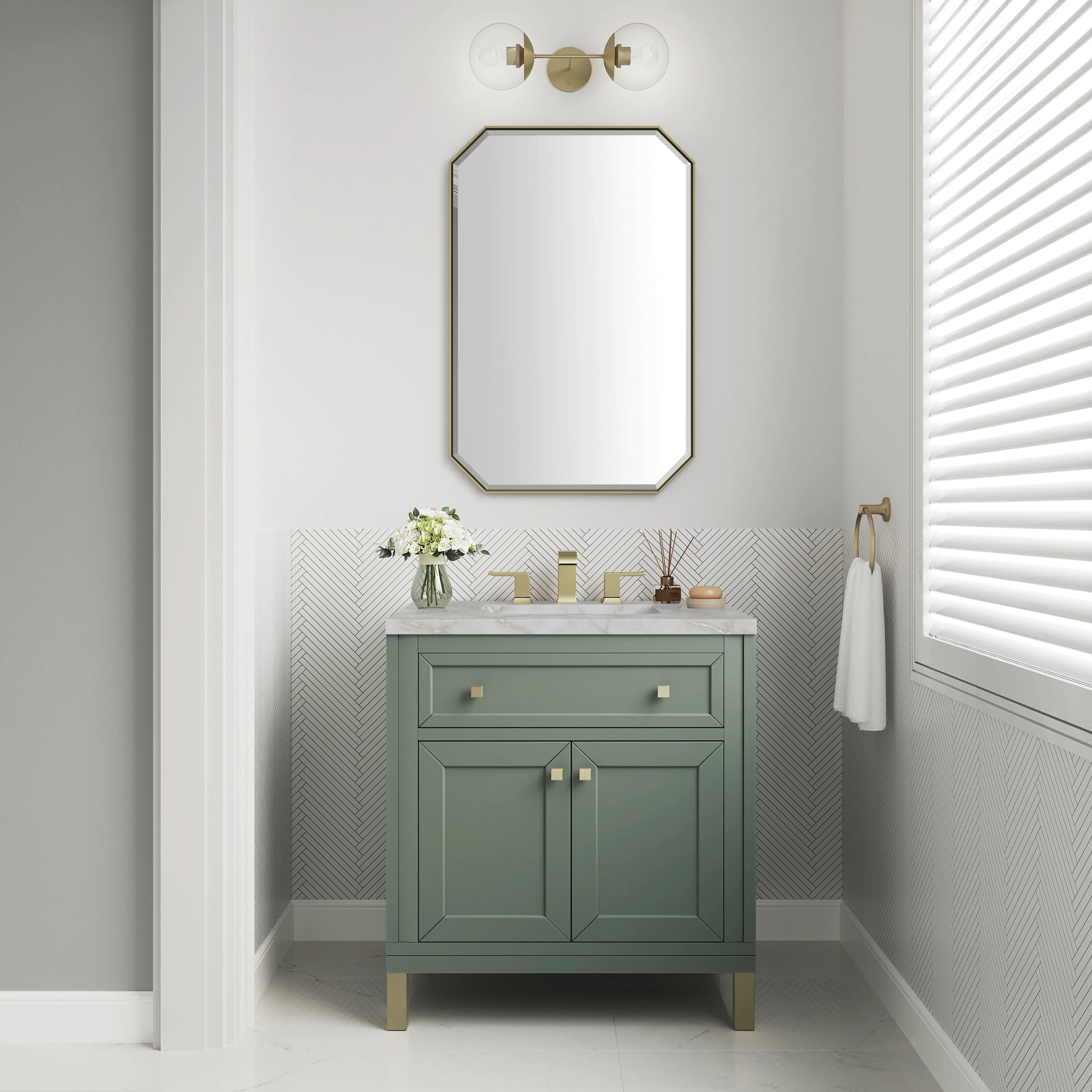 Chicago 30" Single Vanity, Smokey Celadon, w/ 3 CM Victorian Silver Silestone® Top