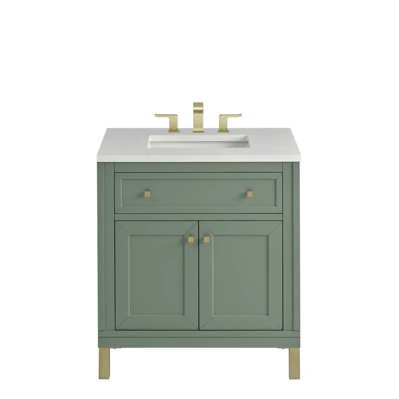 Chicago 30" Single Vanity, Smokey Celadon, w/ 3 CM White Zeus Silestone® Top