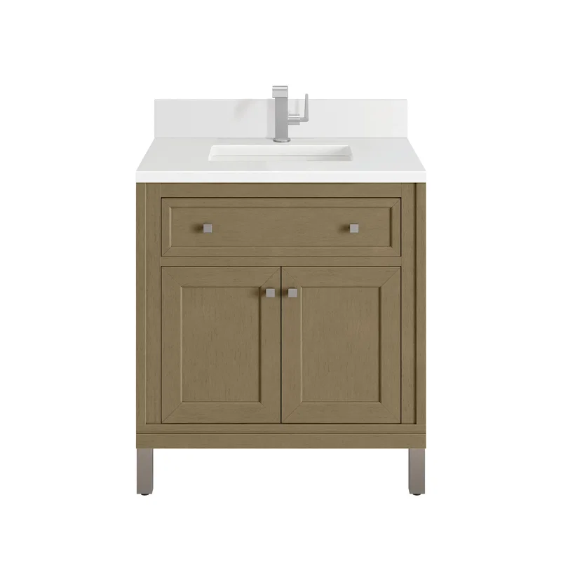 Chicago 30" Single Vanity, Walnut Whisper, w/ Single Hole 3CM White Zeus Silestone® Top & Backsplash