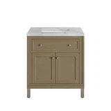Chicago 30" Single Vanity, Walnut Whisper, w/ 3 CM Carrara Marble Top
