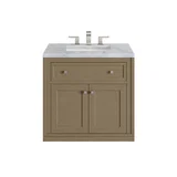 Chicago 30" Single Vanity, Walnut Whisper, w/ 3 CM Carrara Marble Top