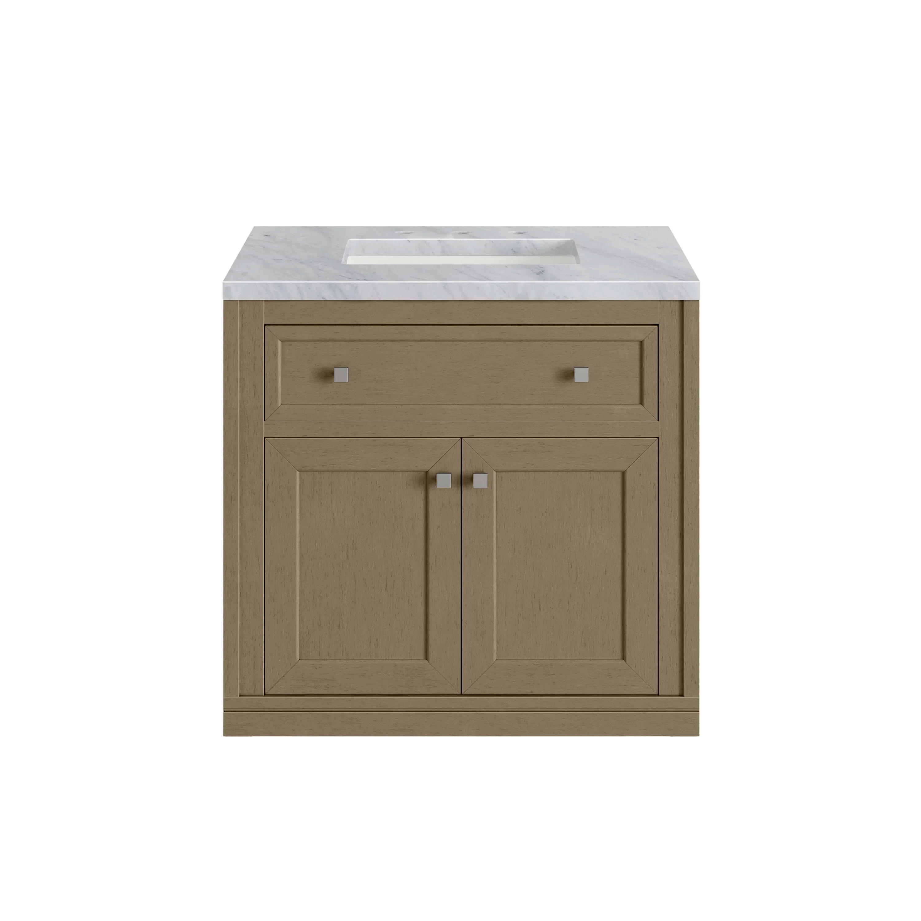 Chicago 30" Single Vanity, Walnut Whisper, w/ 3 CM Carrara Marble Top