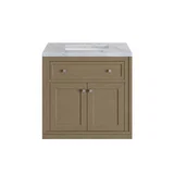 Chicago 30" Single Vanity, Walnut Whisper, w/ 3 CM Carrara Marble Top