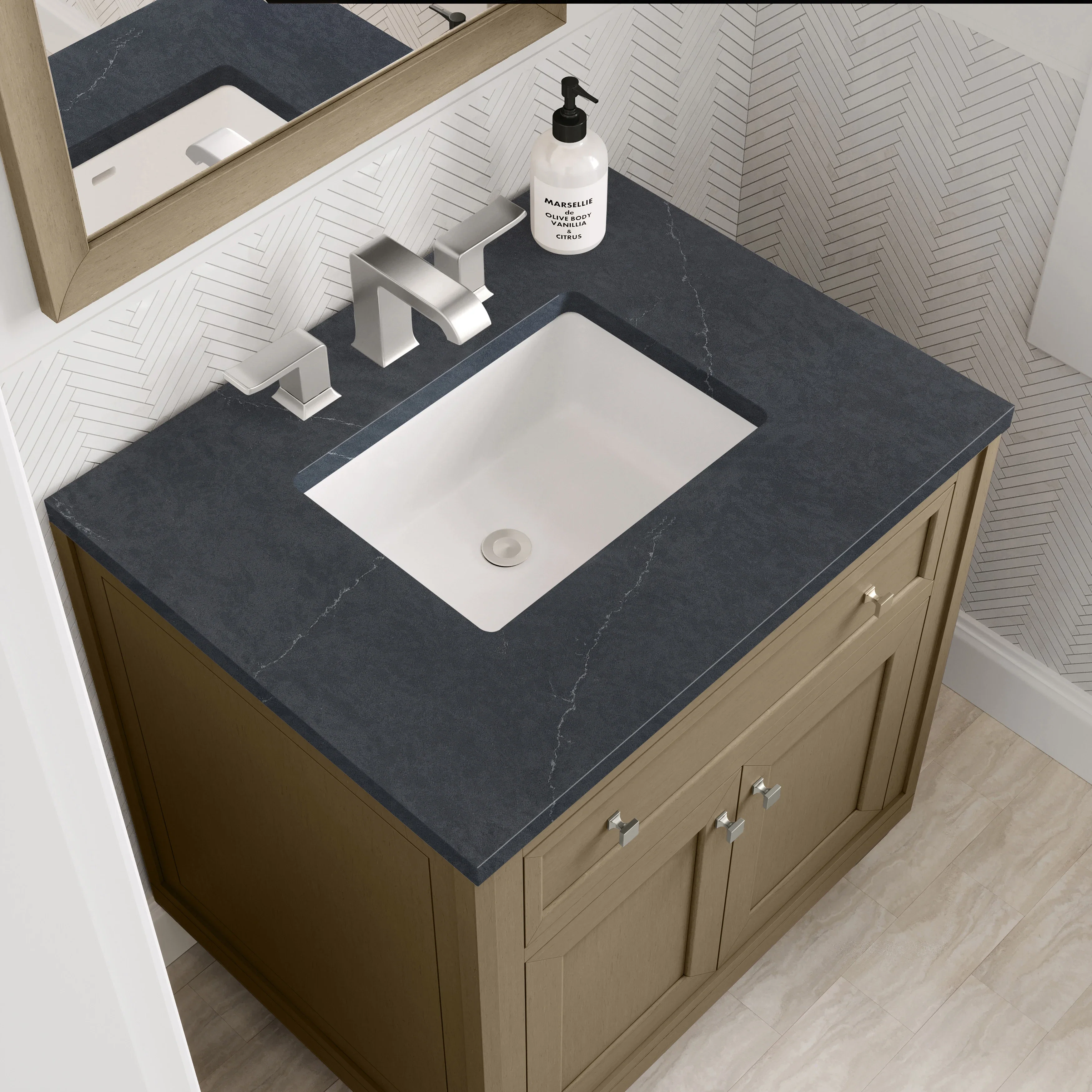 Chicago 30" Single Vanity, Walnut Whisper, w/ 3 CM Charcoal Soapstone Silestone® Top