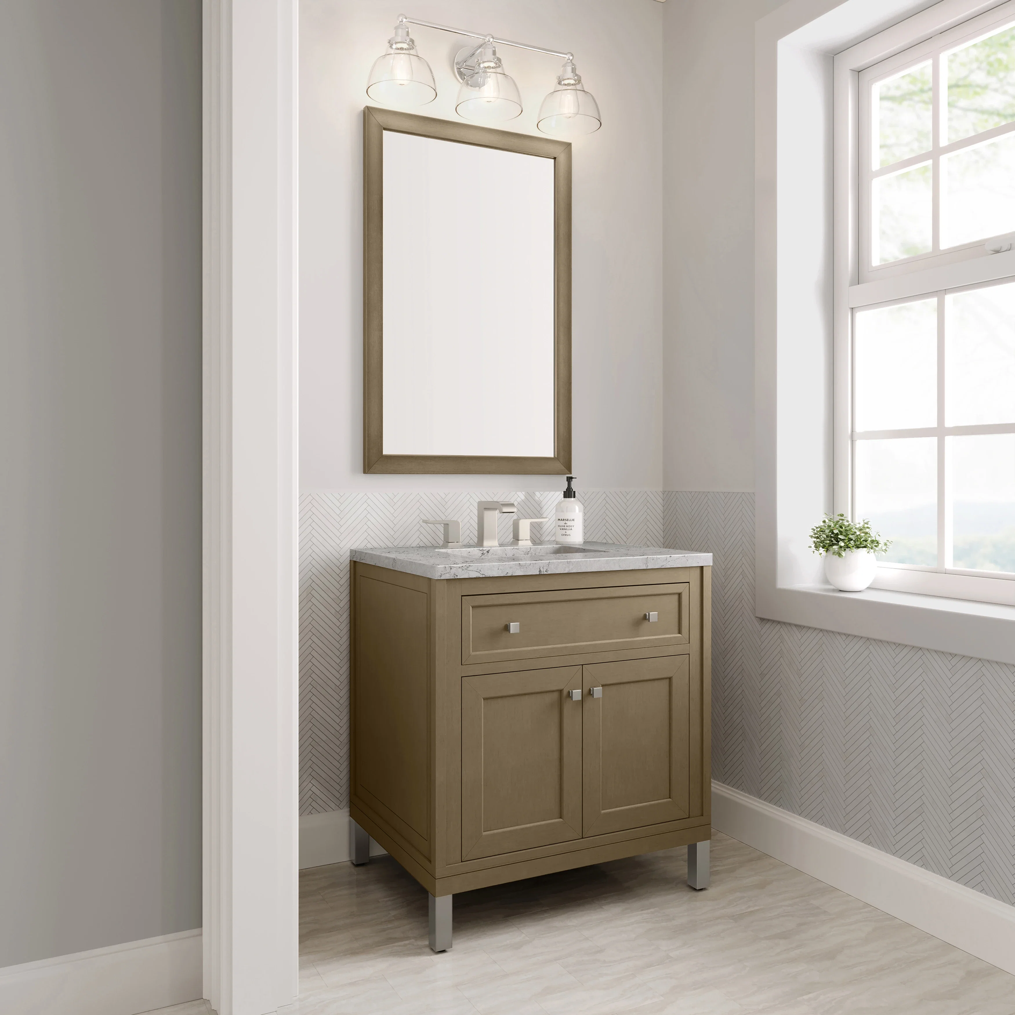Chicago 30" Single Vanity, Walnut Whisper, w/ 3 CM Eternal Jasmine Pearl Silestone® Top