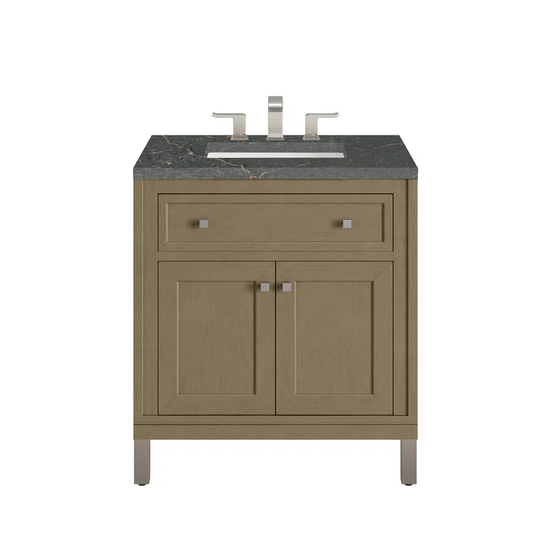 Chicago 30" Single Vanity, Walnut Whisper, w/ 3 CM Parisien Bleu Silestone® Top