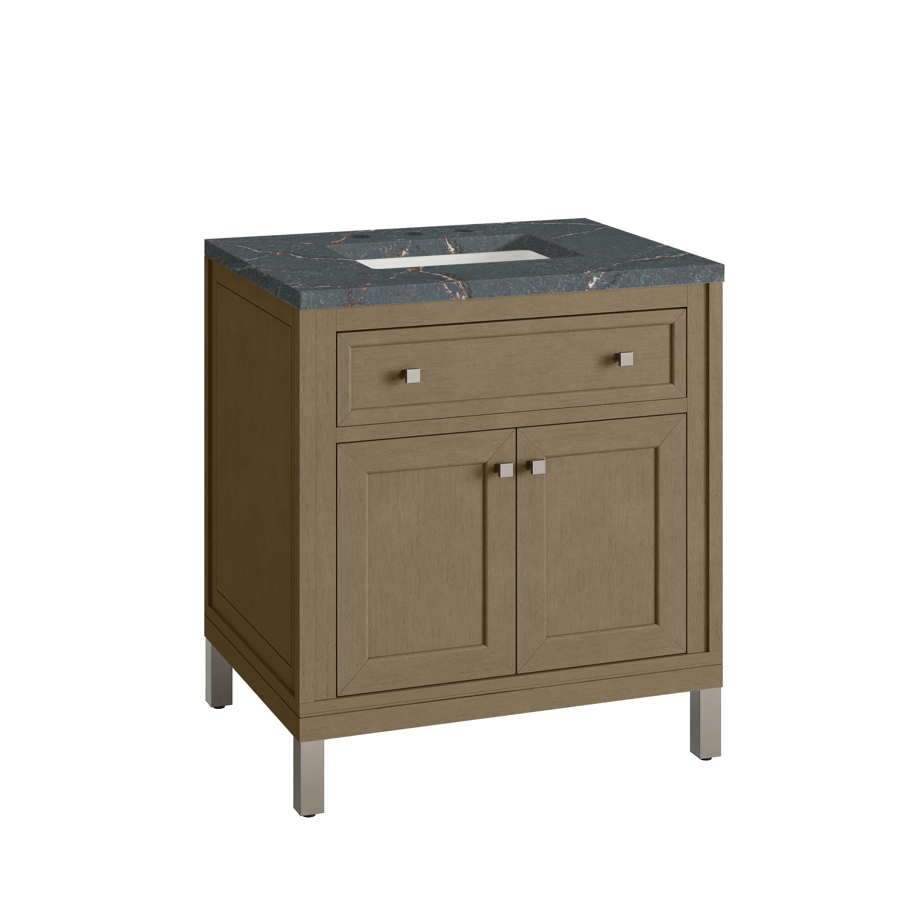 Chicago 30" Single Vanity, Walnut Whisper, w/ 3 CM Parisien Bleu Silestone® Top