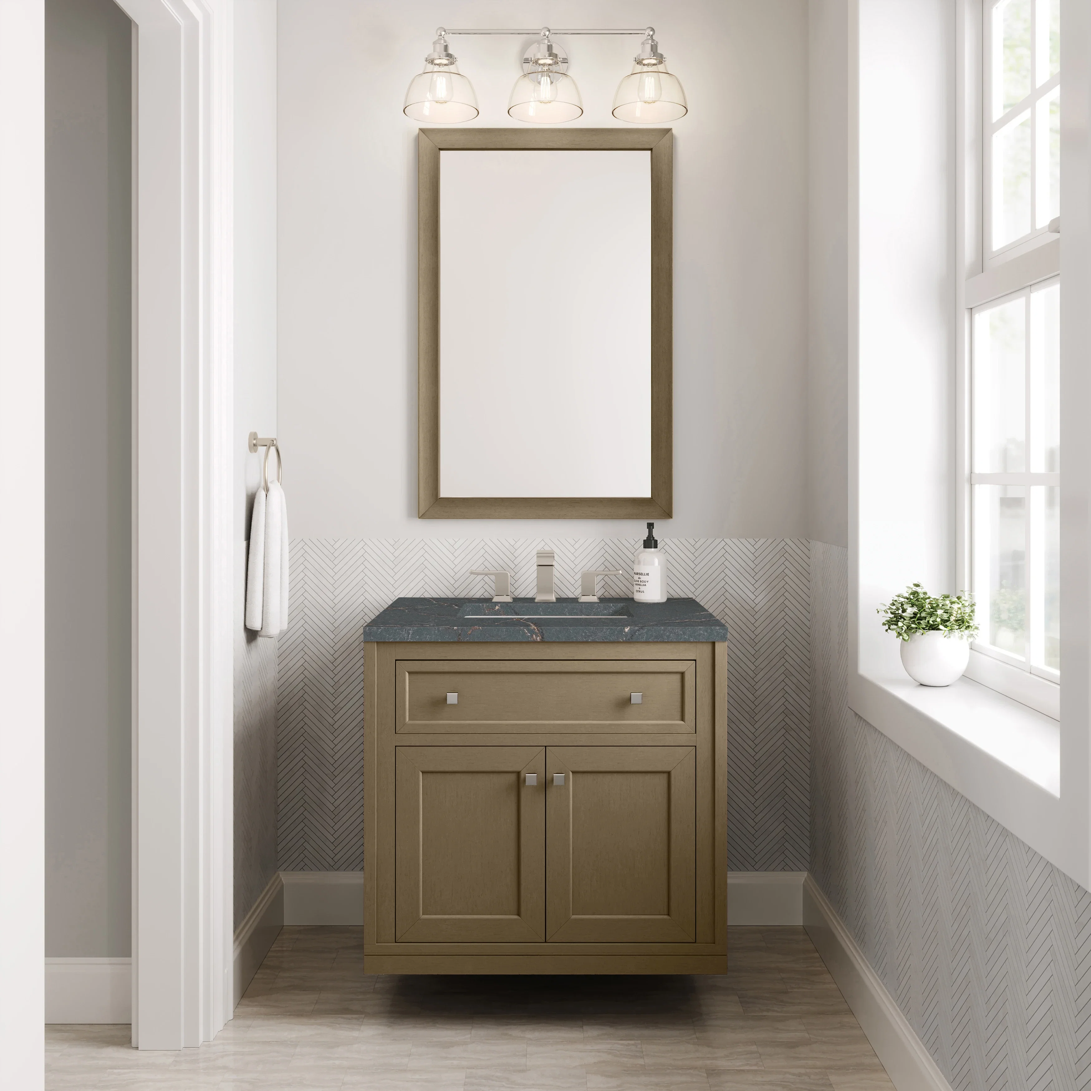 Chicago 30" Single Vanity, Walnut Whisper, w/ 3 CM Parisien Bleu Silestone® Top