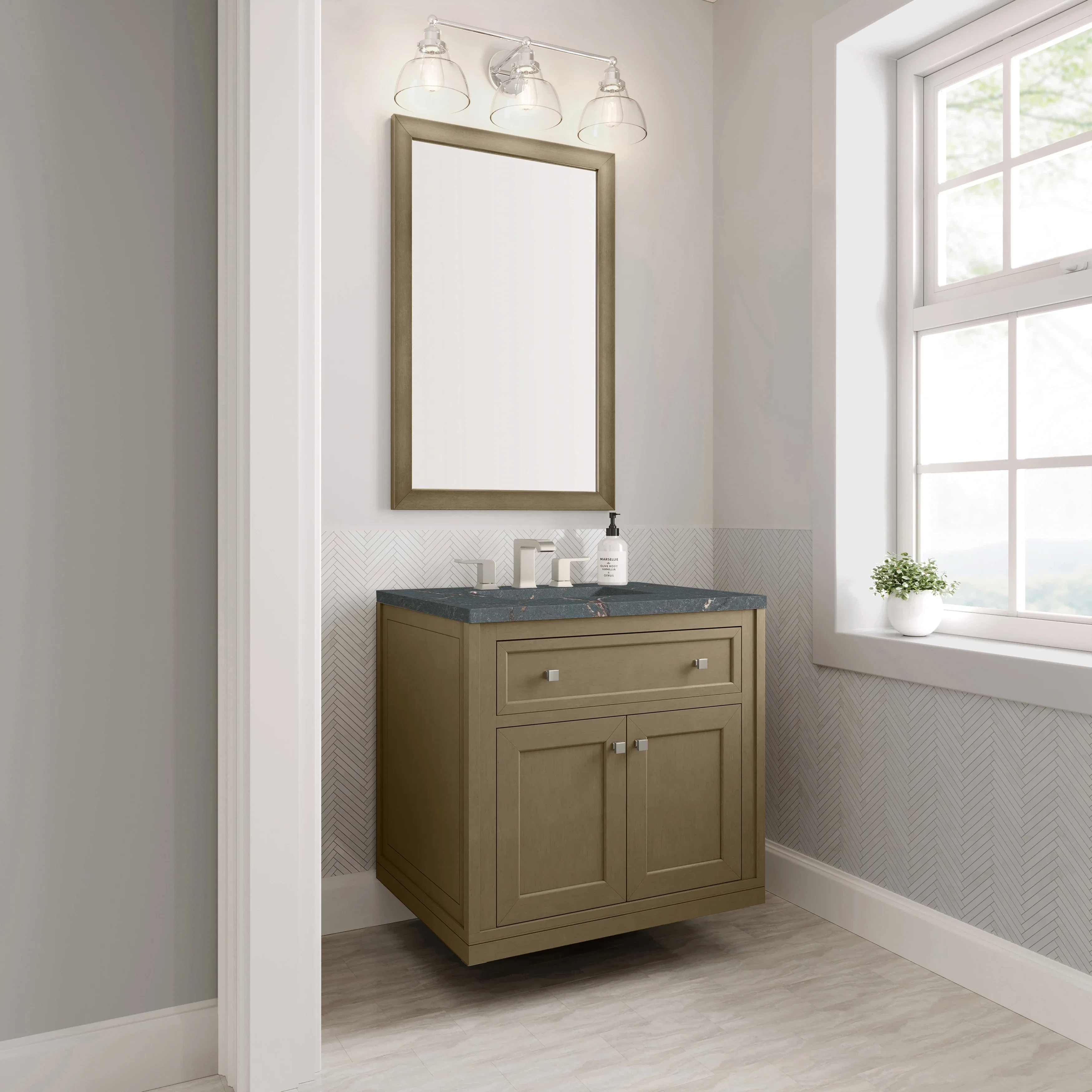 Chicago 30" Single Vanity, Walnut Whisper, w/ 3 CM Parisien Bleu Silestone® Top