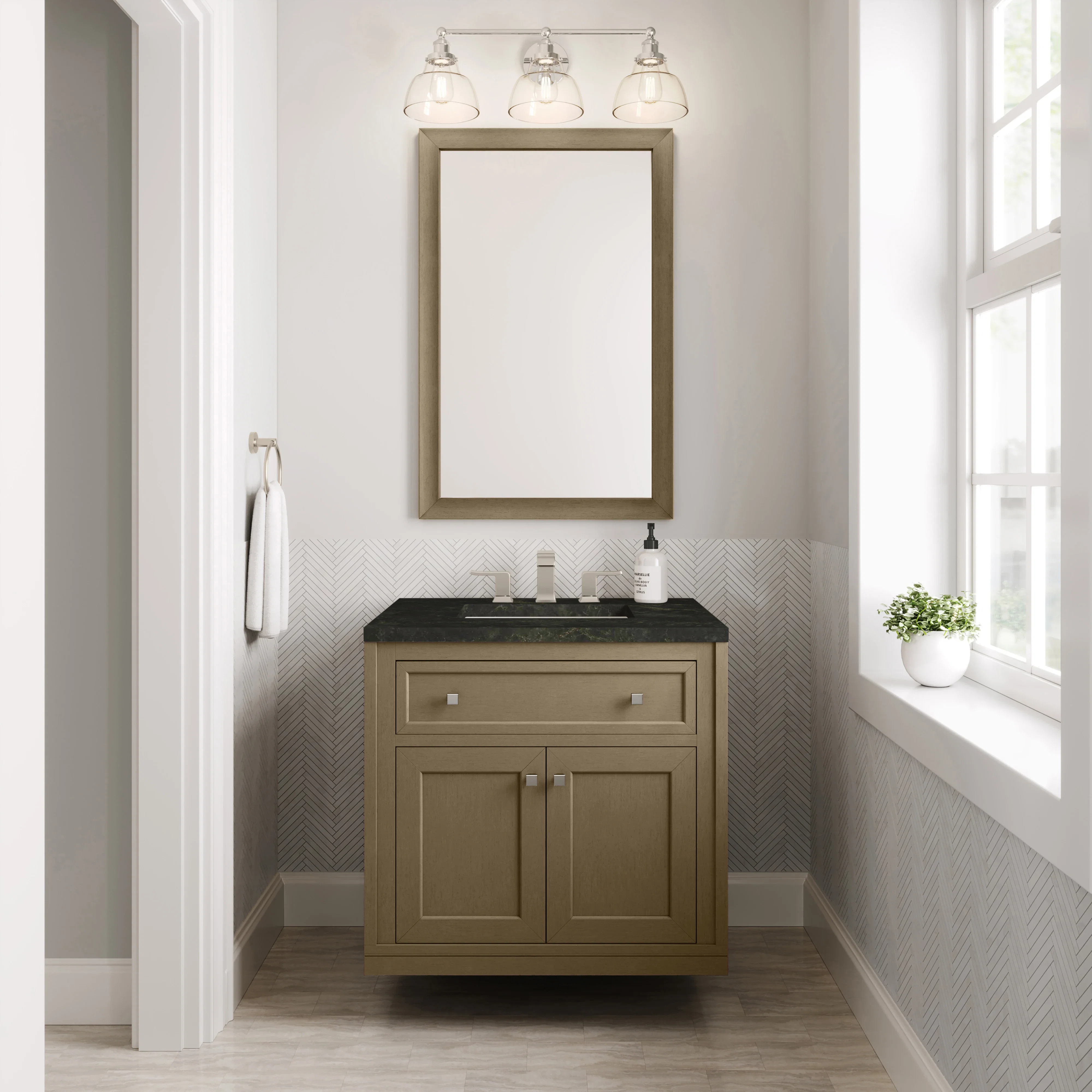 Chicago 30" Single Vanity, Walnut Whisper, w/ 3 CM Phantome Eclos Top