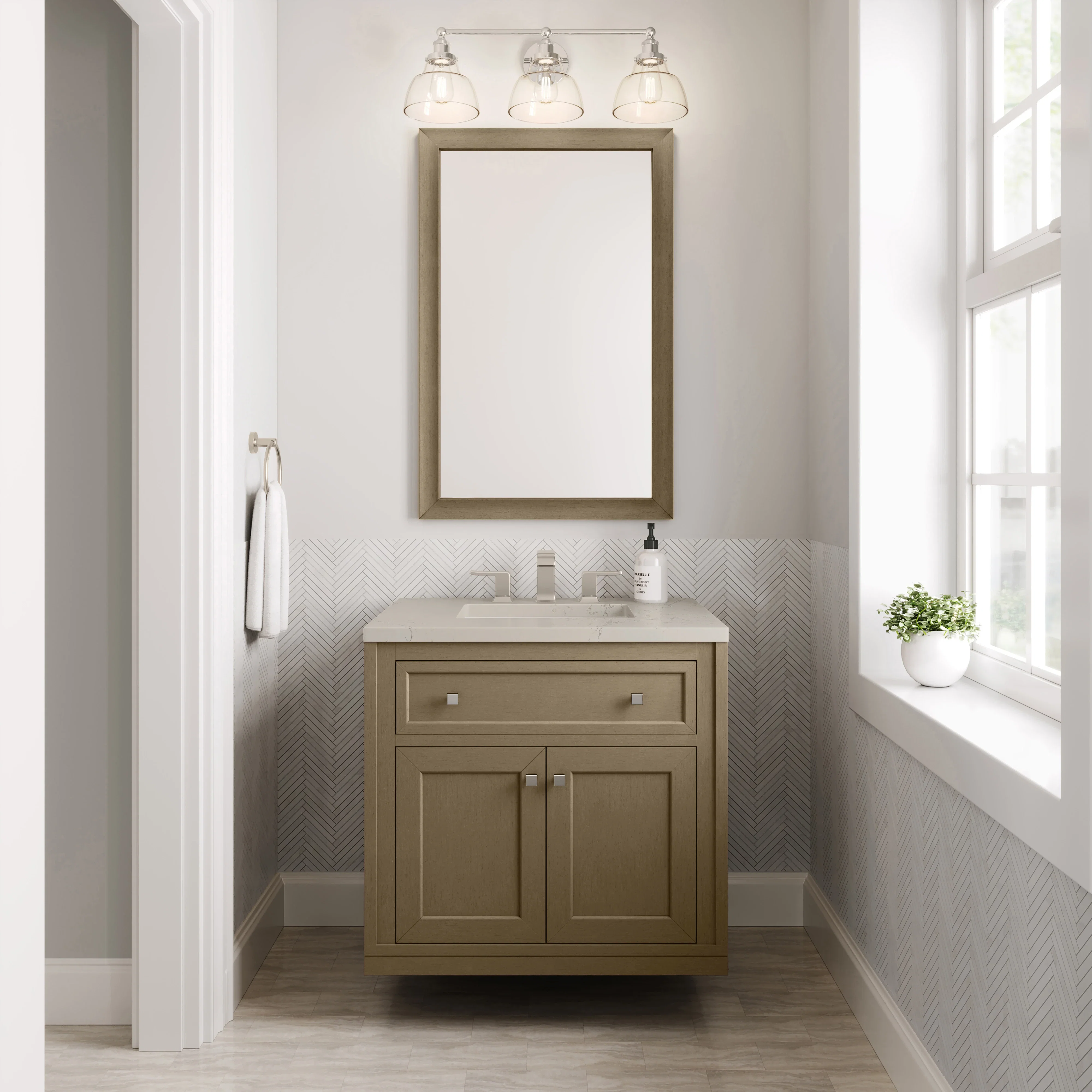 Chicago 30" Single Vanity, Walnut Whisper, w/ 3 CM Siberian Silestone Top