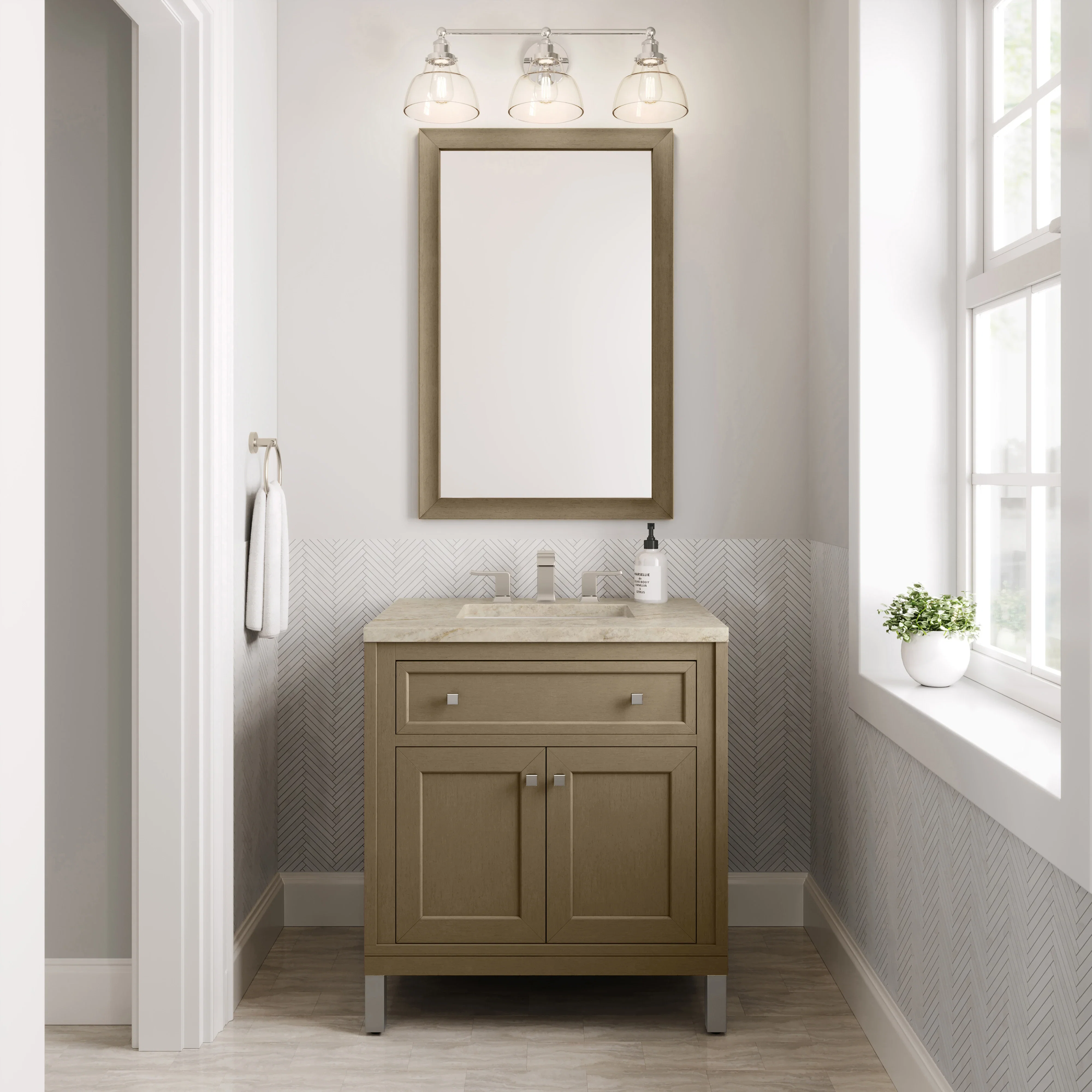 Chicago 30" Single Vanity, Walnut Whisper, w/ 3 CM Tajnar Eclos Top