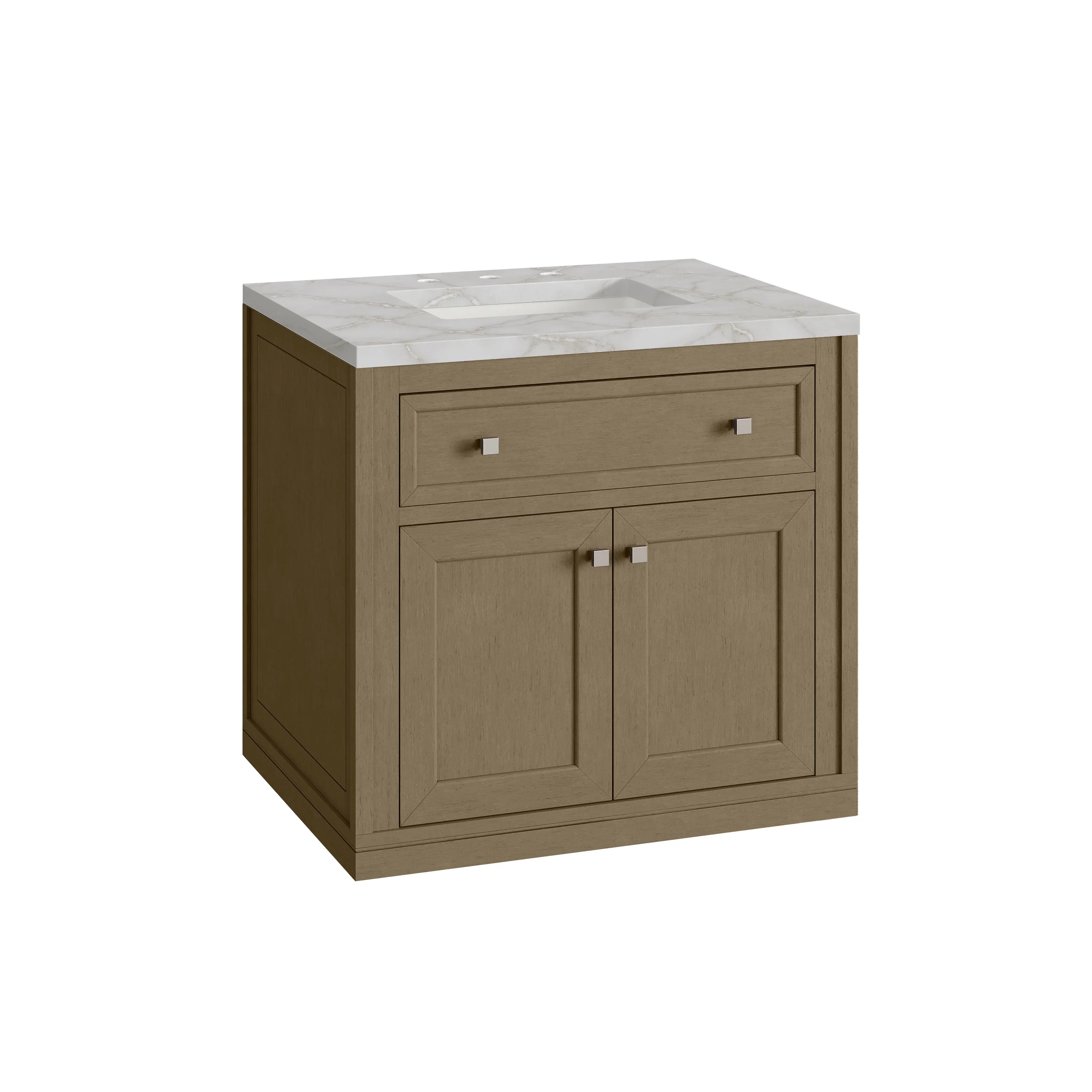 Chicago 30" Single Vanity, Walnut Whisper, w/ 3 CM Victorian Silver Silestone® Top