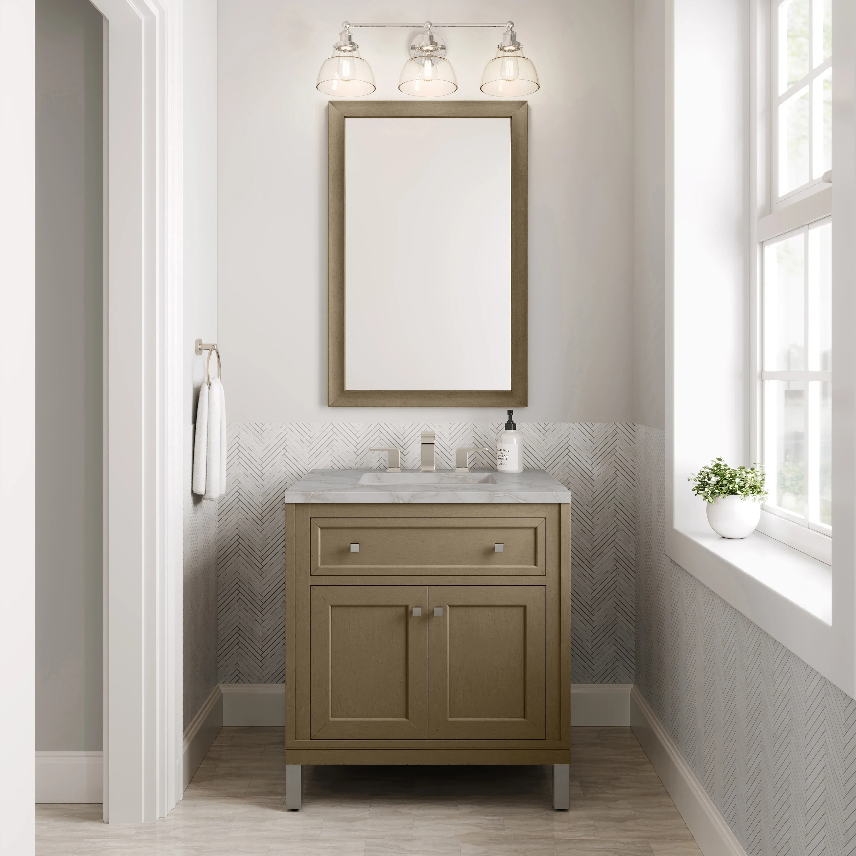 Chicago 30" Single Vanity, Walnut Whisper, w/ 3 CM Victorian Silver Silestone® Top
