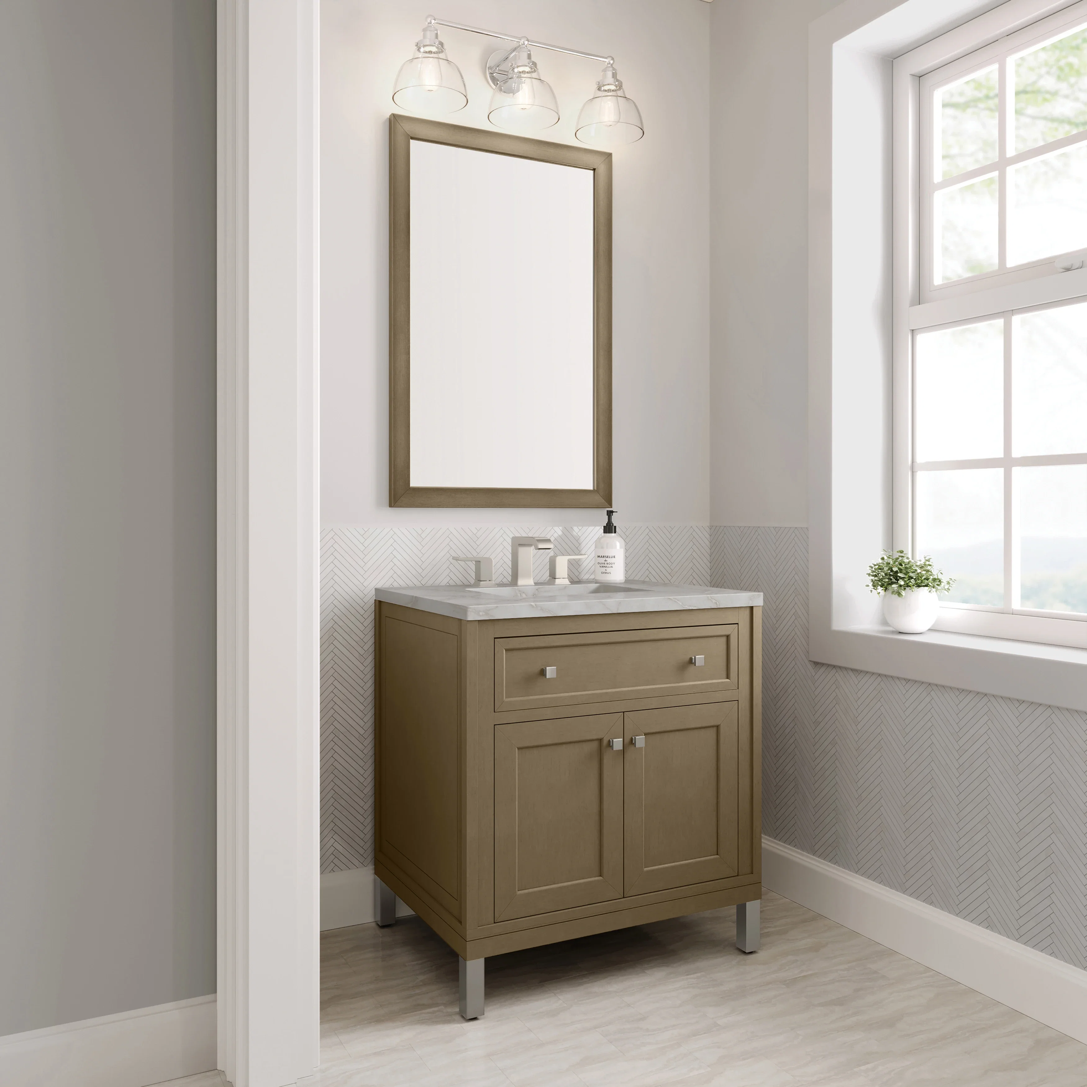 Chicago 30" Single Vanity, Walnut Whisper, w/ 3 CM Victorian Silver Silestone® Top
