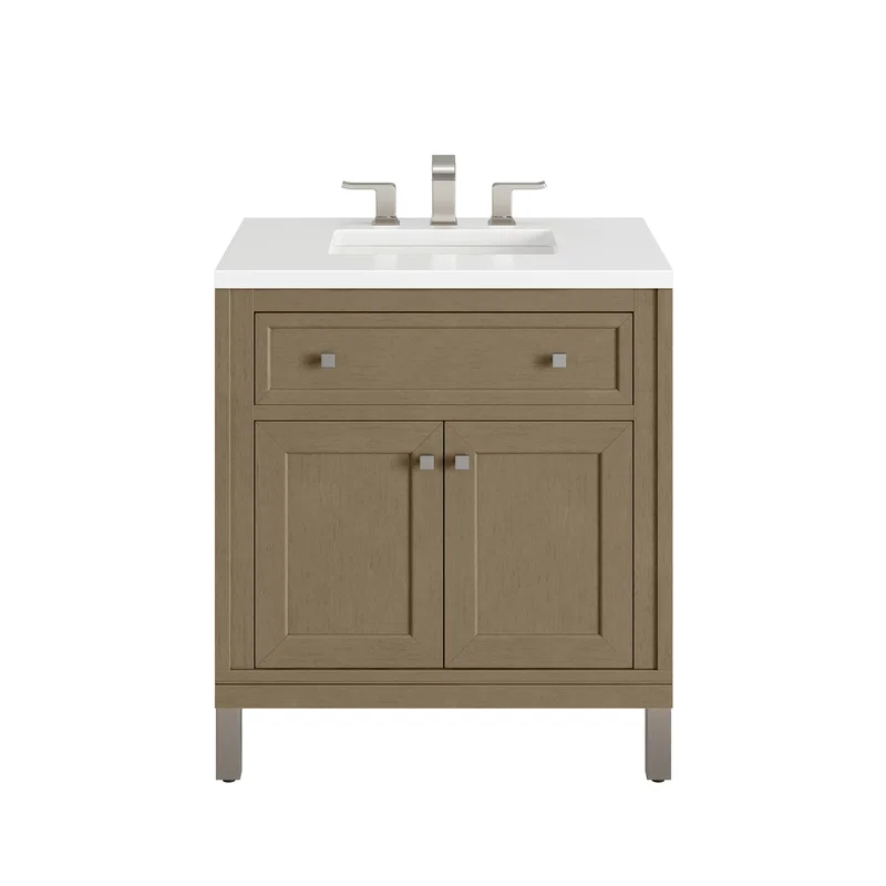 Chicago 30" Single Vanity, Walnut Whisper, w/ 3 CM White Zeus Silestone® Top