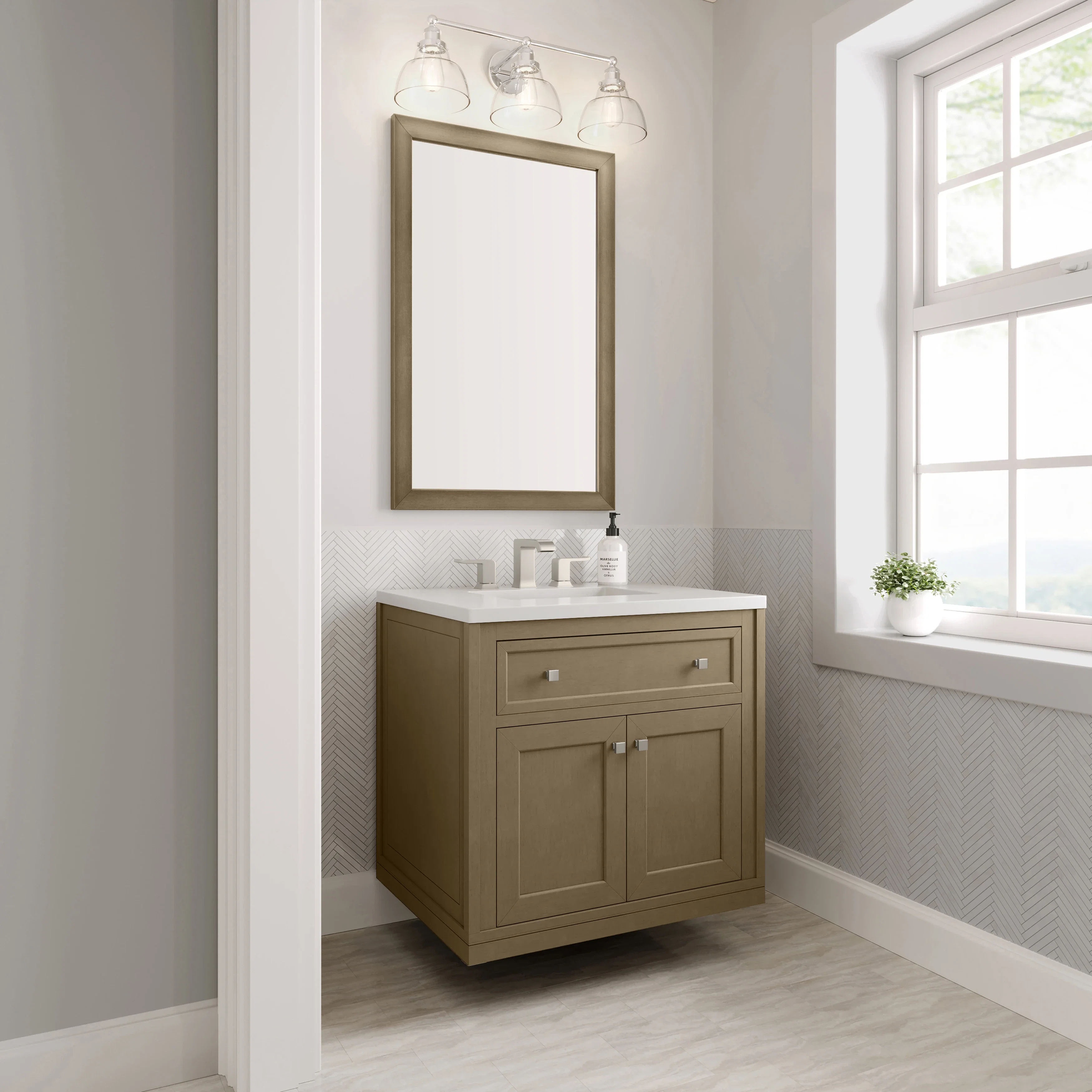Chicago 30" Single Vanity, Walnut Whisper, w/ 3 CM White Zeus Silestone® Top